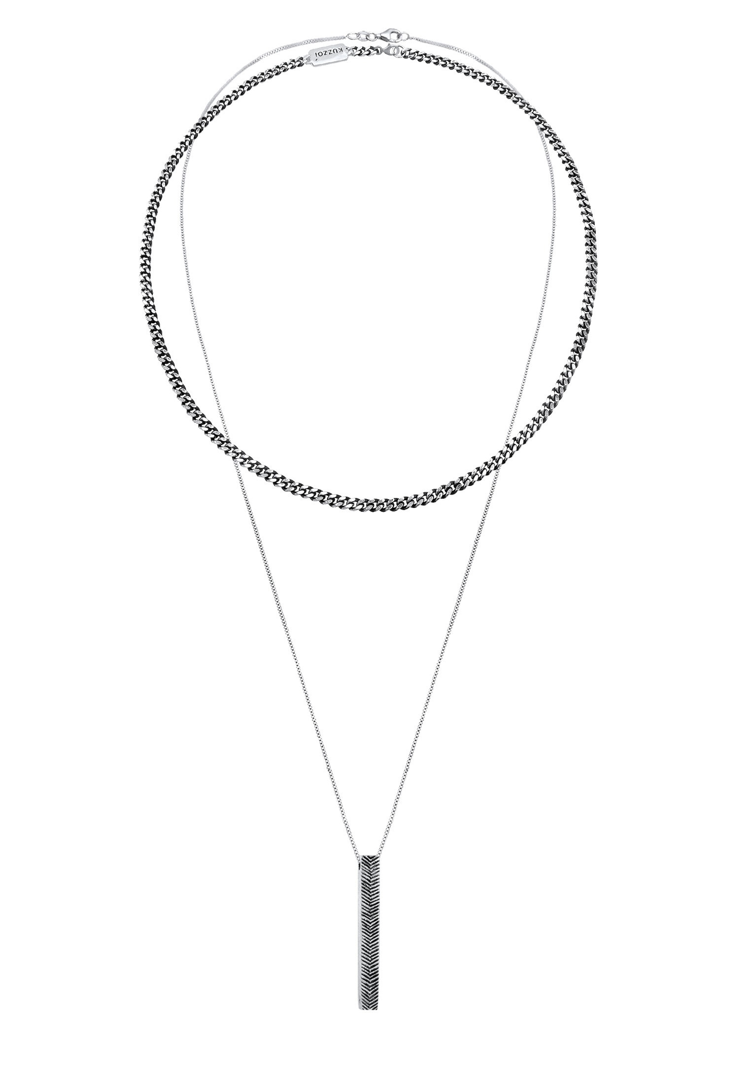 Kuzzoi Kette mit Anhänger »Halskette Herren Layer Panzerkette Barren Stab 925 Silber«