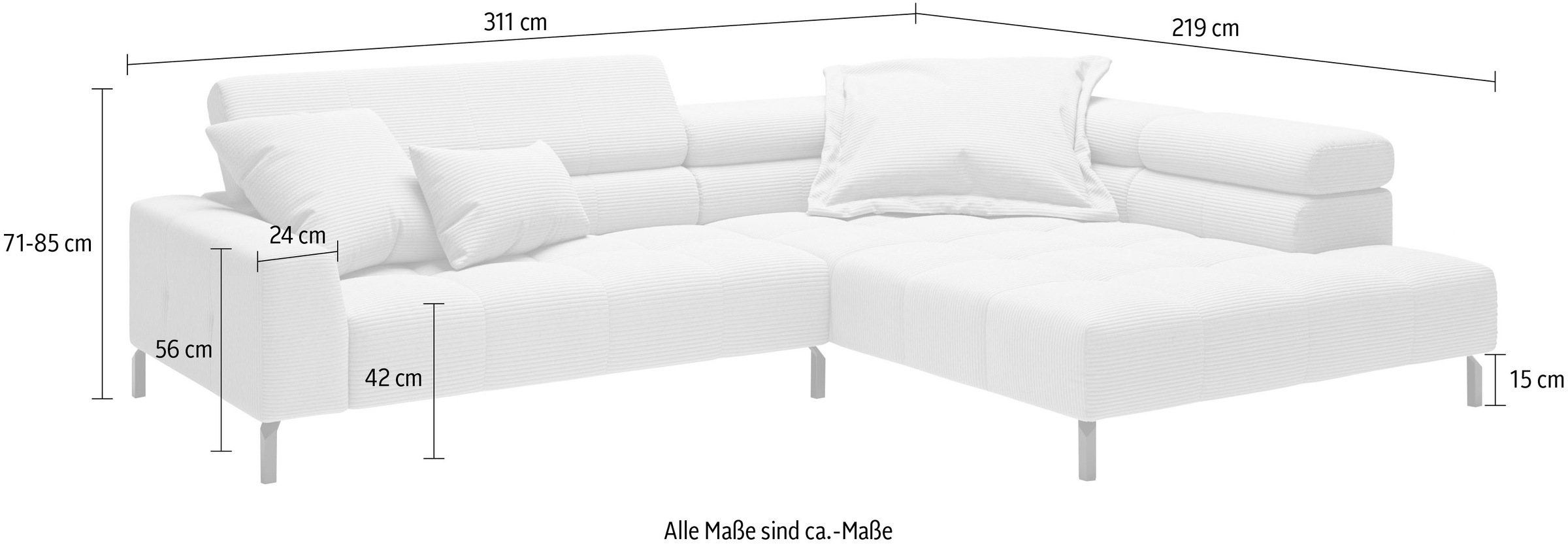 Places of Style Ecksofa »Cleveland, L-Form, incl. Kopfteilverstellung, Breite 311 cm«, wahlweise elektrischer Sitzvorzug