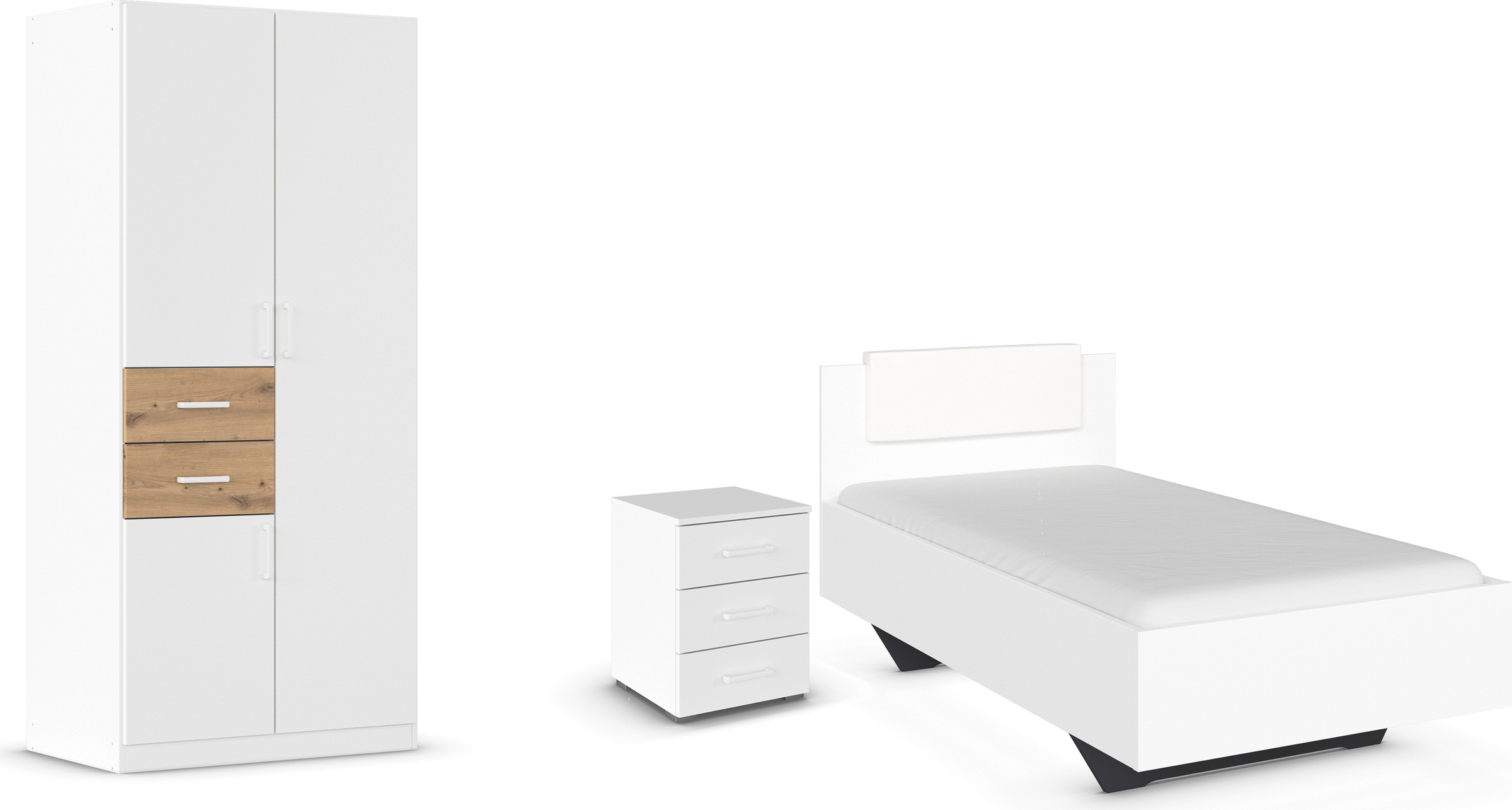 rauch Schlafzimmer-Set »Komplettzimmer Komplettschlafzimmer Schlafzimmer-Set (3-St.) MAIKA«, (Set, 3 tlg.), Schrank 3 Breiten, 2 Höhen, Bett 100 cm, Nachttisch MADE IN GERMANY