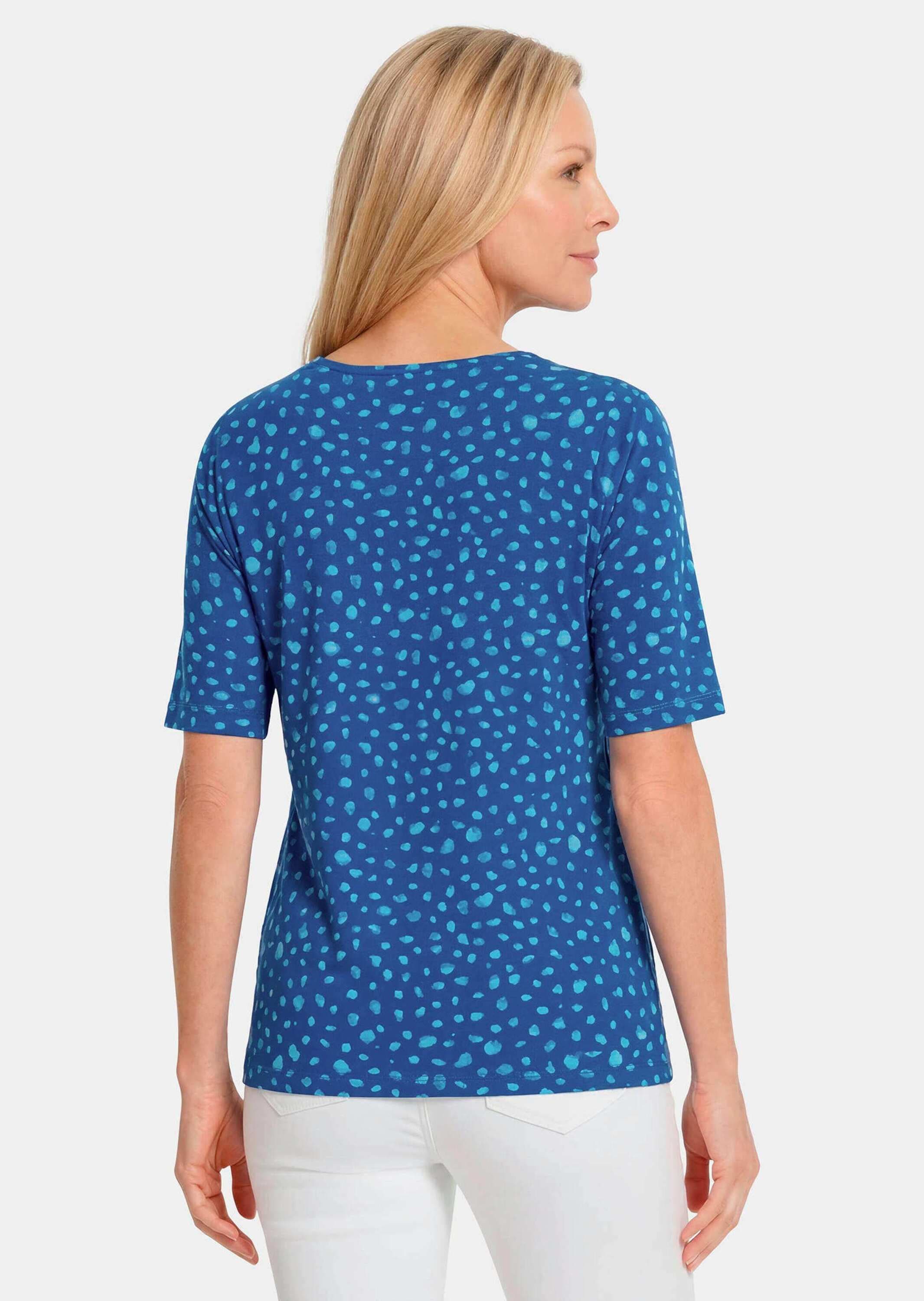 GOLDNER Kurzarmshirt »Kurzgröße Viskoseshirt mit verspielten Tupfen« stretchbequemer Jersey