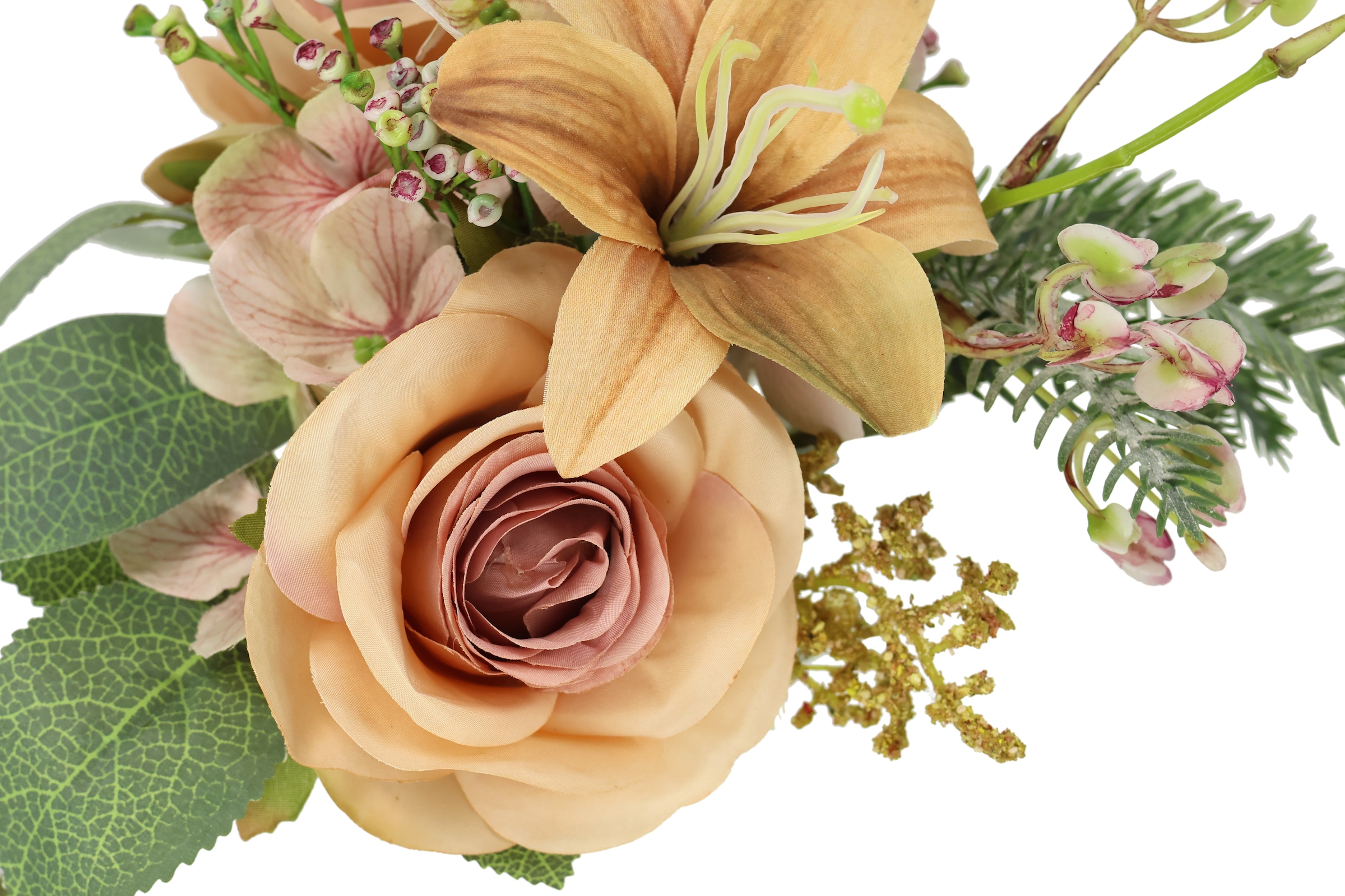 I.GE.A. Kunstblume »Kunstblumen-Strauß Rosen Lilien Hortensie« Blumenstrauß Bouquet Blume Grabschmuck Aufleger Grabdeko
