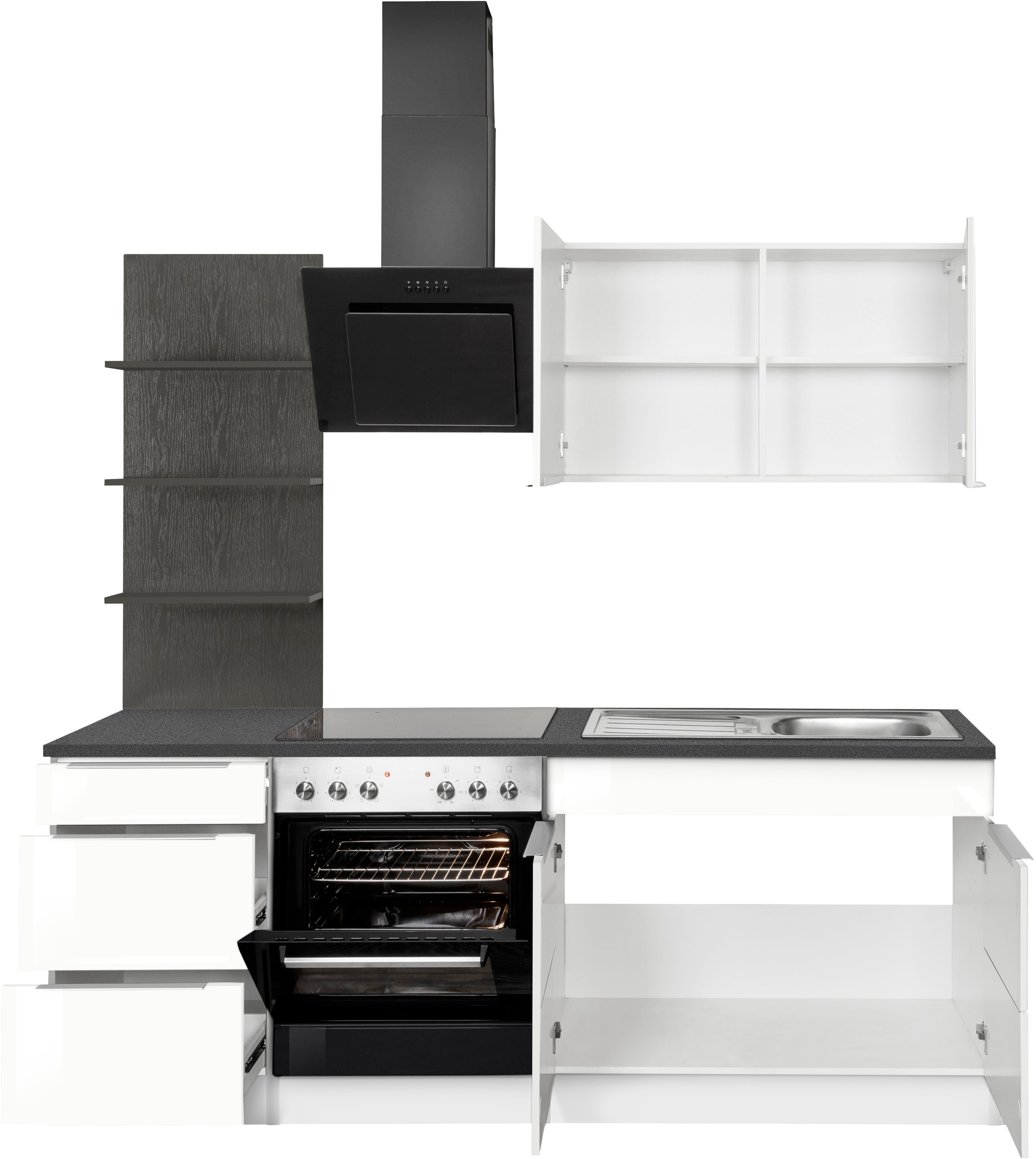 KOCHSTATION Küchenzeile »KS-Brindisi«, Breite 210 cm, wahlweise mit E-Geräten, mit MDF-Fronten und Regal