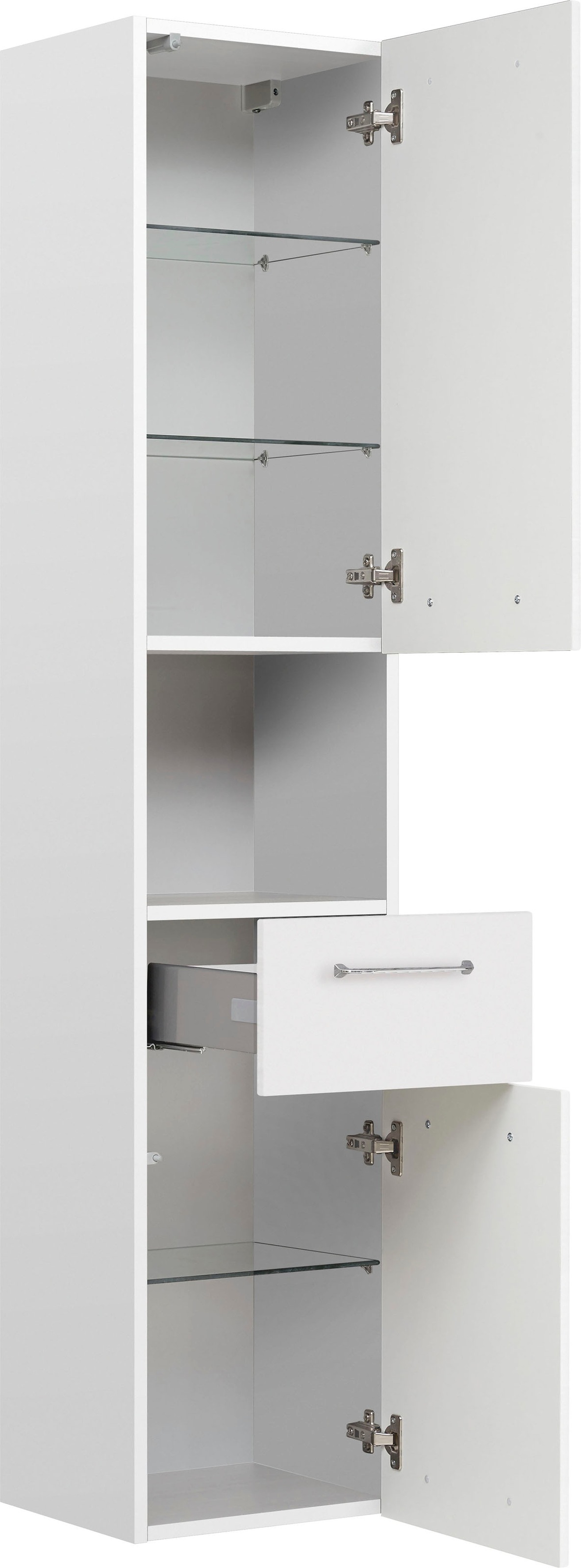 Saphir Hochschrank »Quickset Badschrank 35 cm breit, 2 Türen, 1 Nische, 1 Schublade«, Badezimmer-Hochschrank inkl. Türdämpfer, Griffe in Chrom glänzend