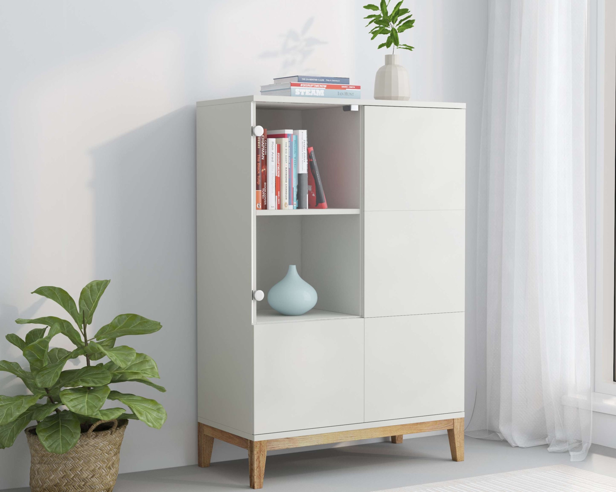 andas Highboard »Maryd« Kommode, Midischrank, m. Glas- u. Holztüren, Einlegeböden, Breite 80cm