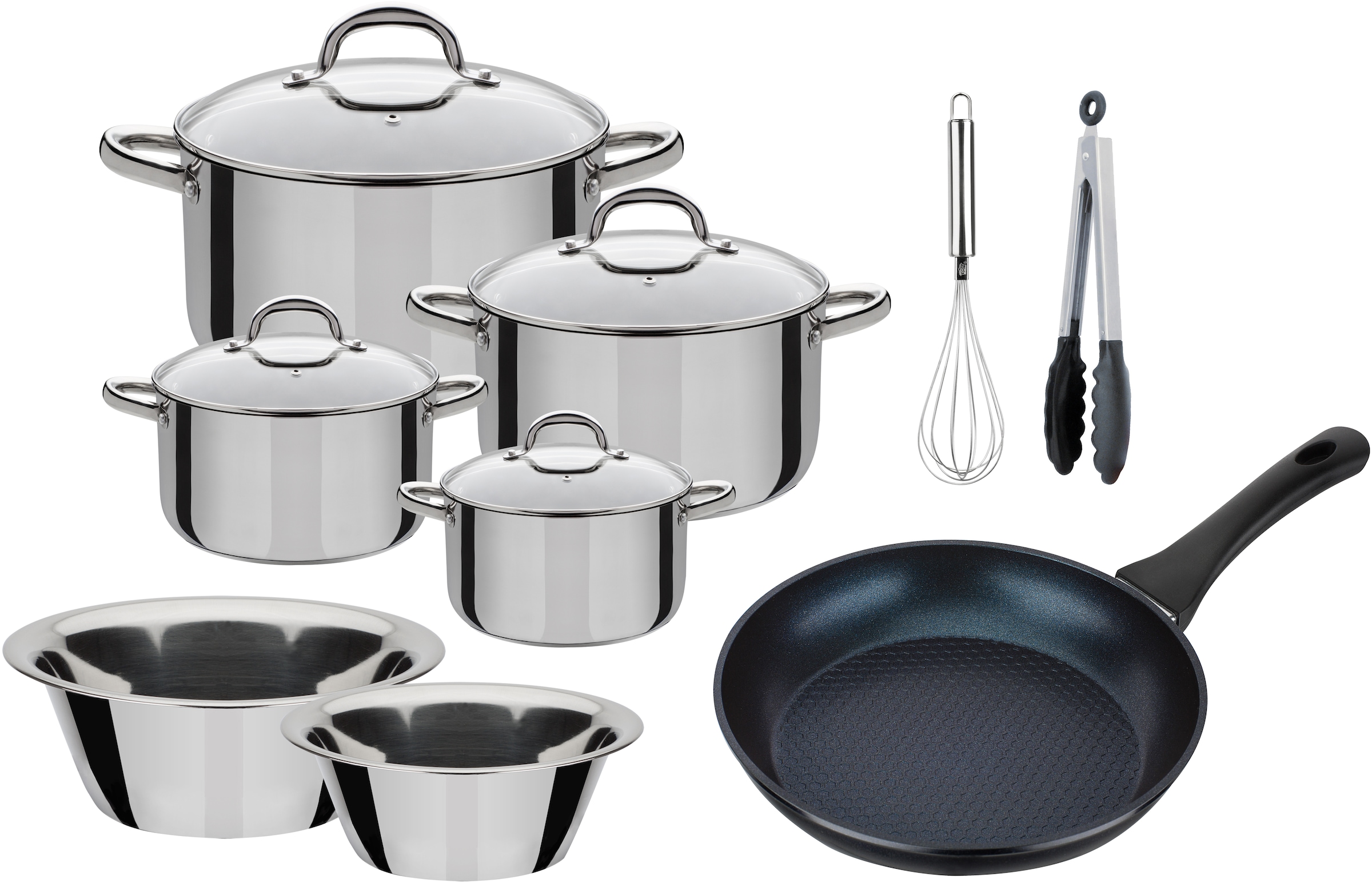 Gsw Topf-Set »Montreal« je 1 Fleischtopf 14/16/20/24 cm, 1x Bratpfanne 24 cm, 13 Stk. tlg. Edelstahl in bunt