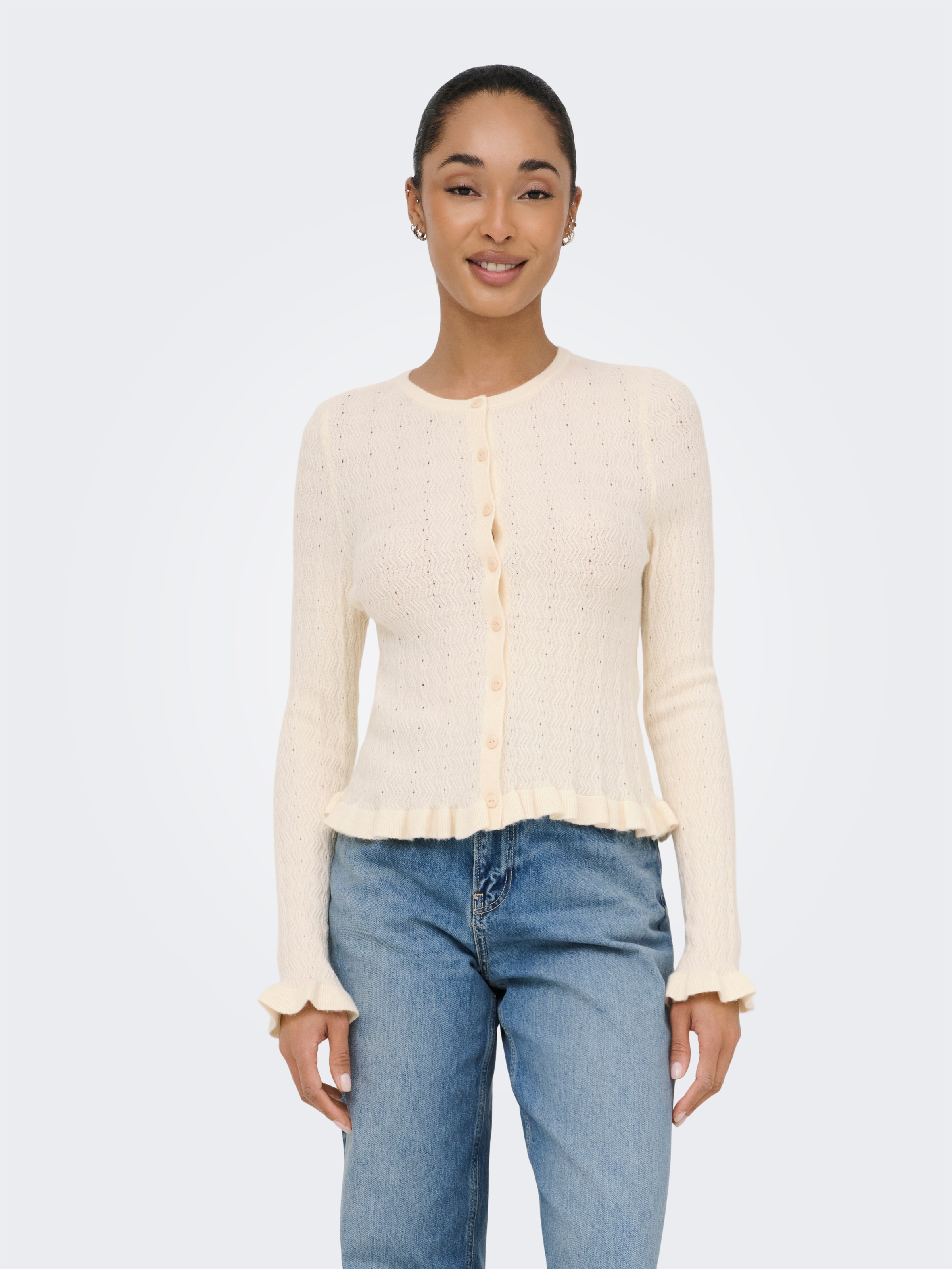 ONLY Strickjacke »ONLIBI LS O-NECK FRILL CARDI EX KNT« Viskosemischung, regular fit