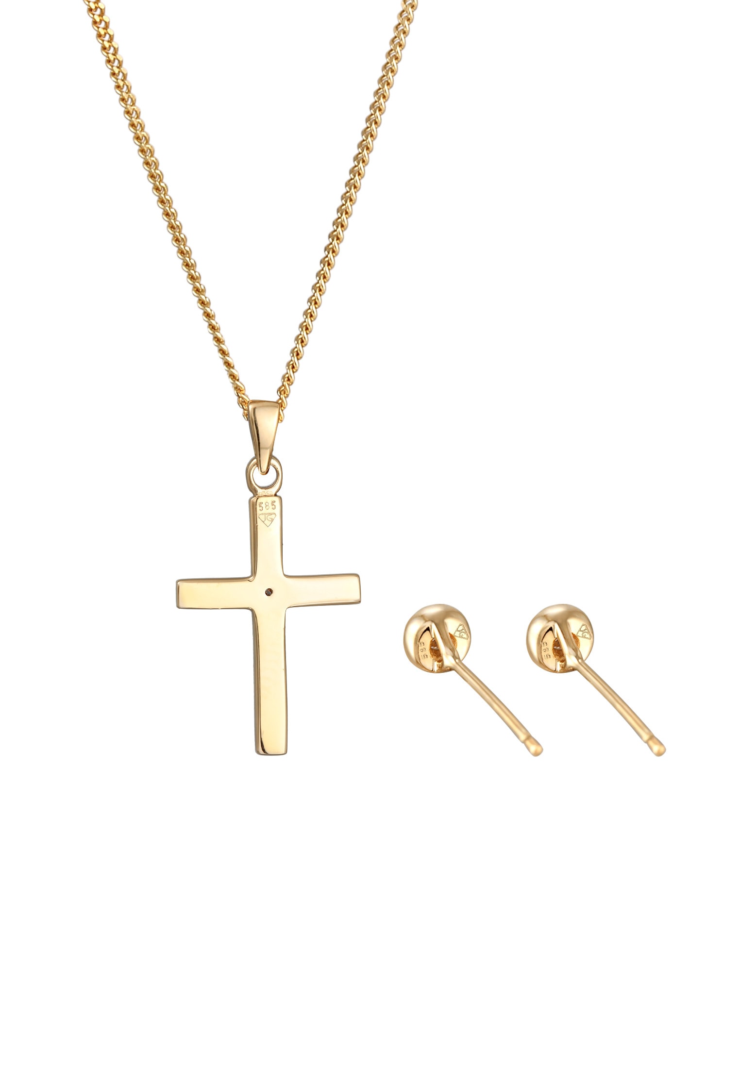 Elli DIAMONDS Ohrring und Ketten Set »Schmuckset Kette Stecker Kreuz Diamant (0.075 ct) 585 Gelbgold«