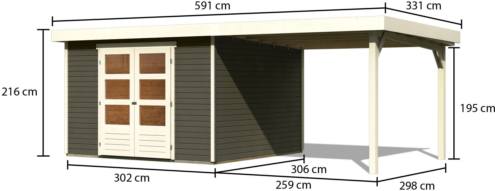 Karibu Gartenhaus »Askola 6«, mit Anbaudach