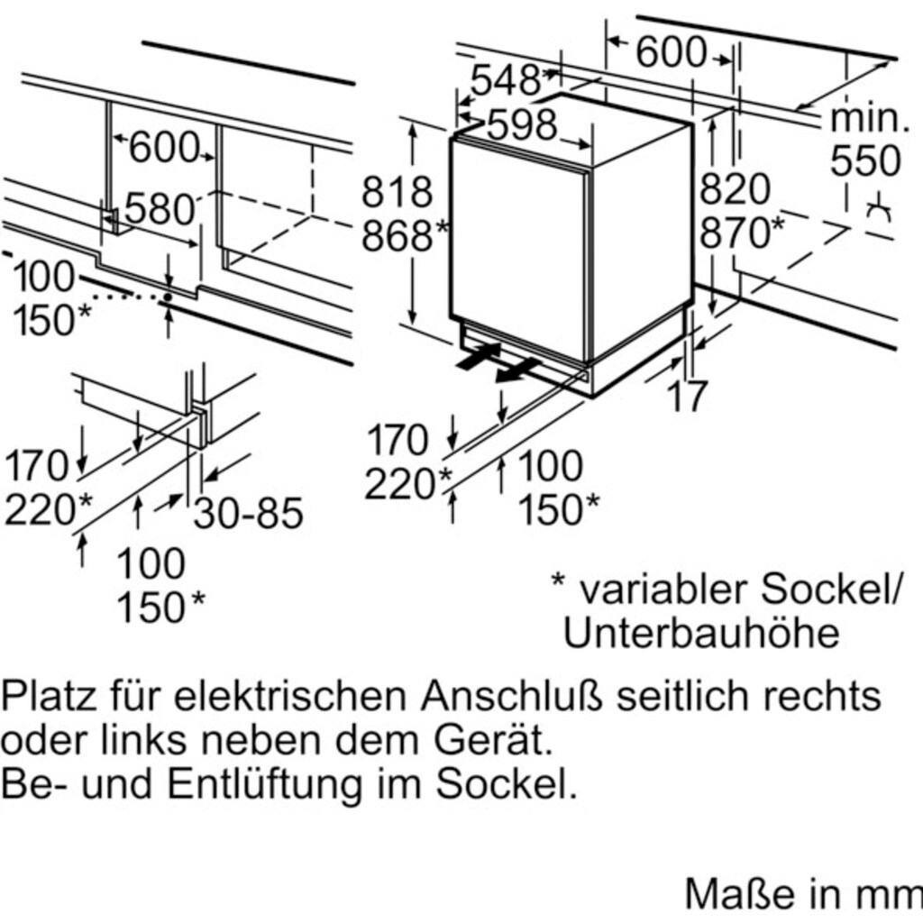 BOSCH Einbaukühlschrank »KUL15AFF0«, KUL15AFF0, 82 cm hoch, 59,8 cm breit