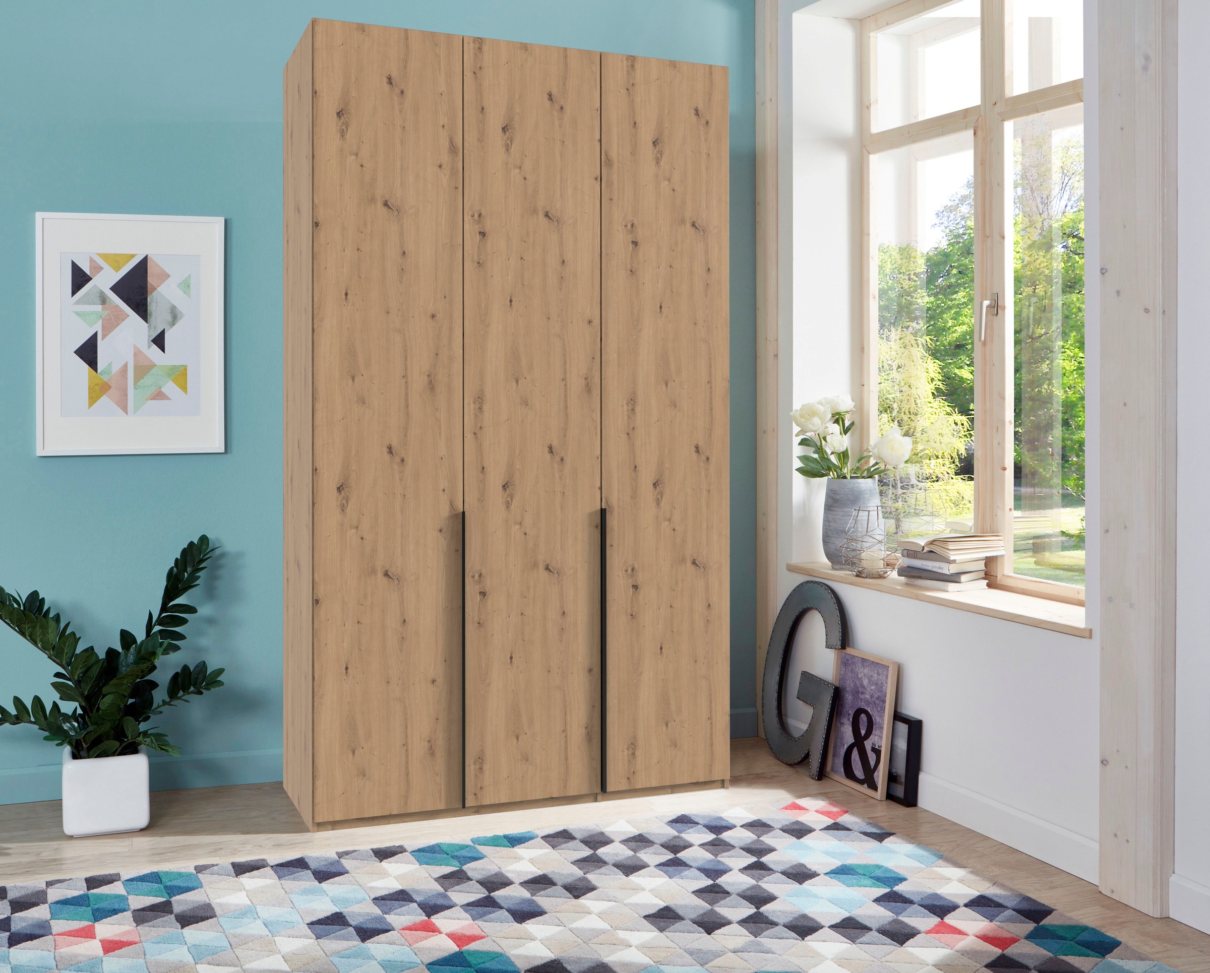 Wimex Kleiderschrank »Mugano, in 5 Breiten und 2 Höhen, Made in Germany«, (in Basic oder Premium Ausstattung mit 2 weiteren Einlegeböden), mit langen Griffstangen aus Metall, wahlweise mit oder ohne Spiegel