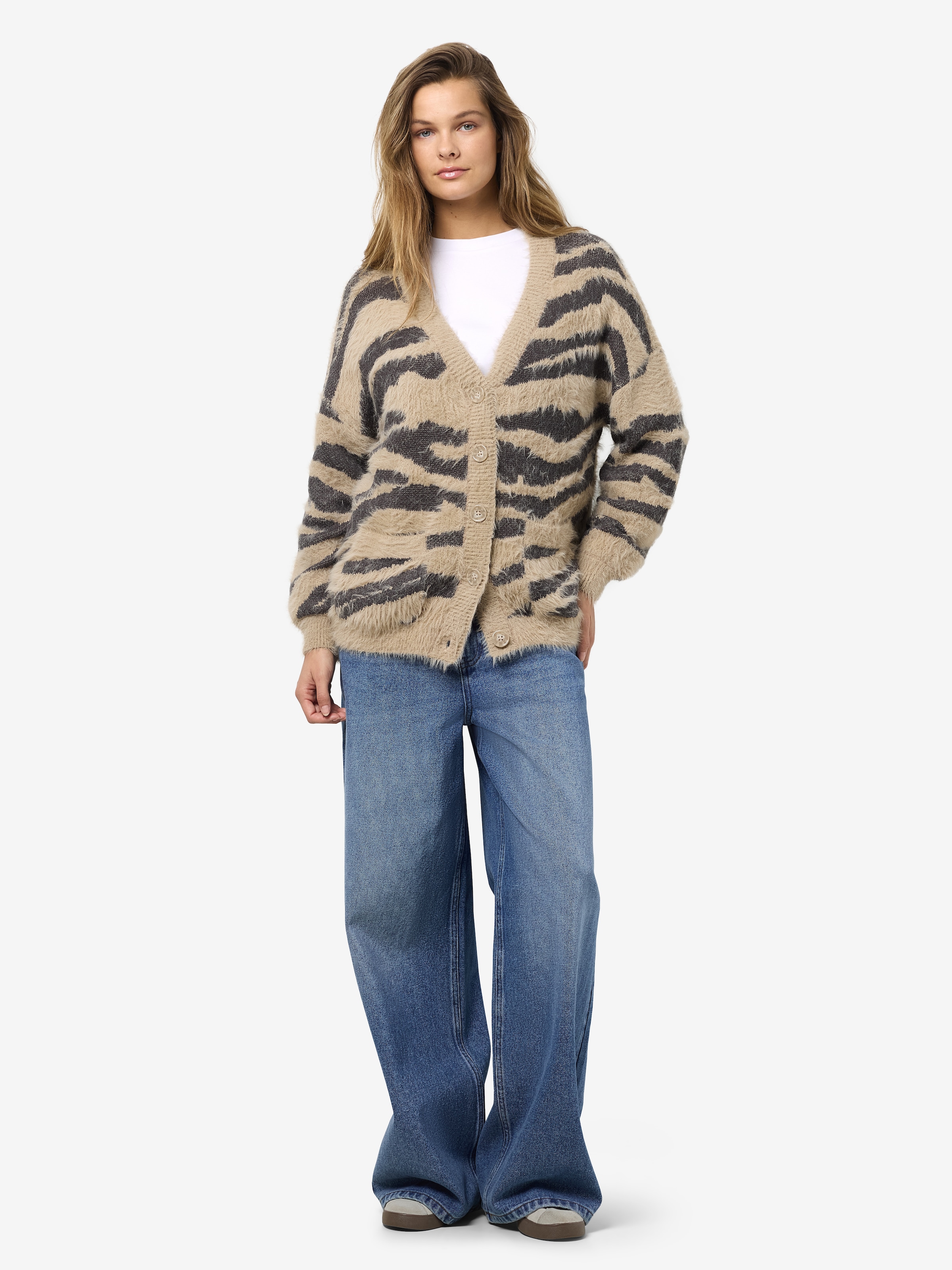 Noisy may Strickjacke »NMFLYNN L/S V-NECK KNIT CARDIGAN NOOS« Materialmix, loose fit