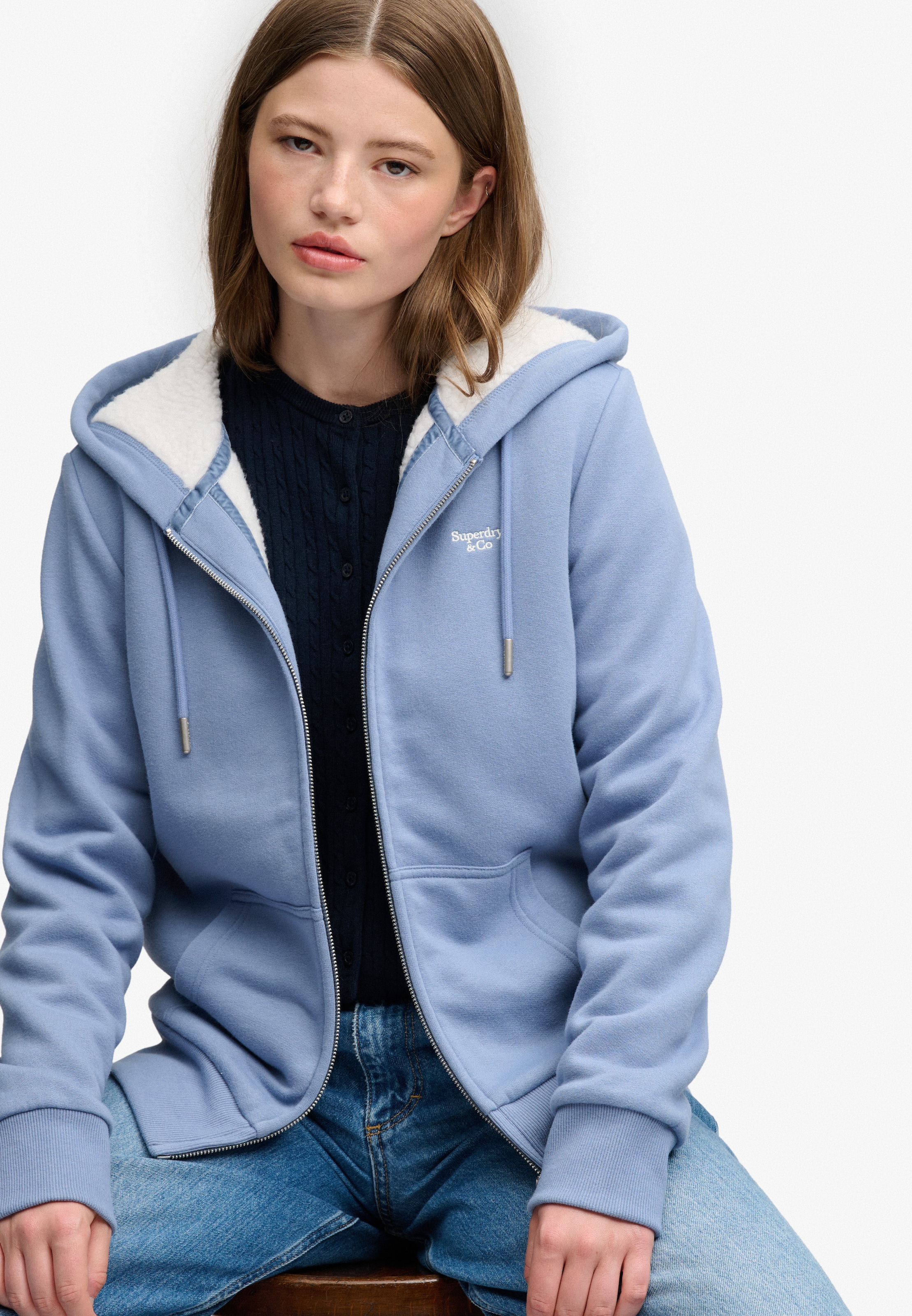 Superdry Kapuzensweatjacke »SIGNATURE EMB BORG ZIPHOOD« Baumwollmischung, relaxed fit