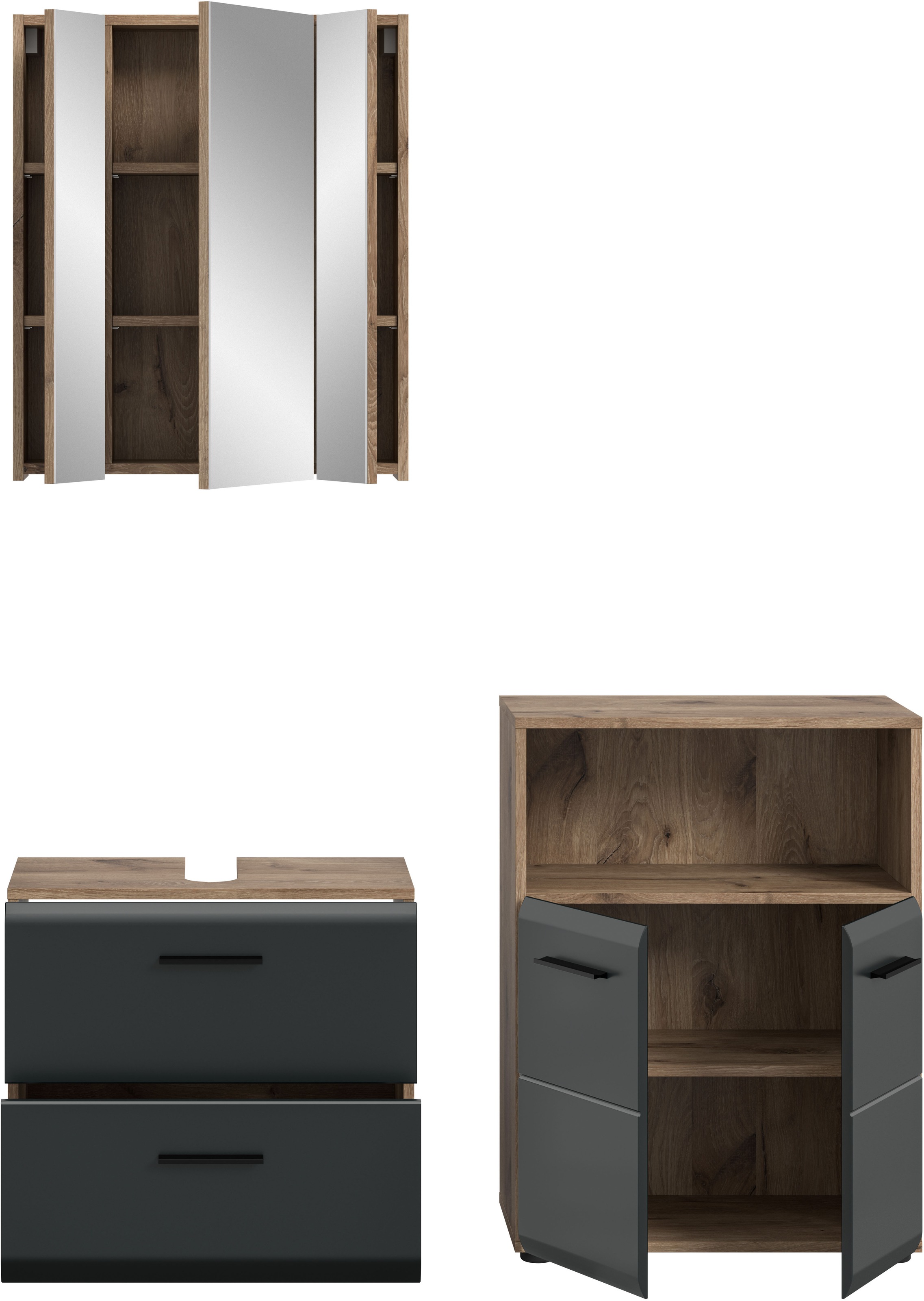 INOSIGN Badmöbel-Set »FLORENZ, TOPSELLER!, 3-teilige Badkombination, hochwertige MDF-Front«, (Set, 3 St., best. aus: Waschbeckenunterschrank, Spiegelschrank, Midischrank breit), Bad-Kombination, Bad-Möbel, Badezimmer, Kombination, Kombi