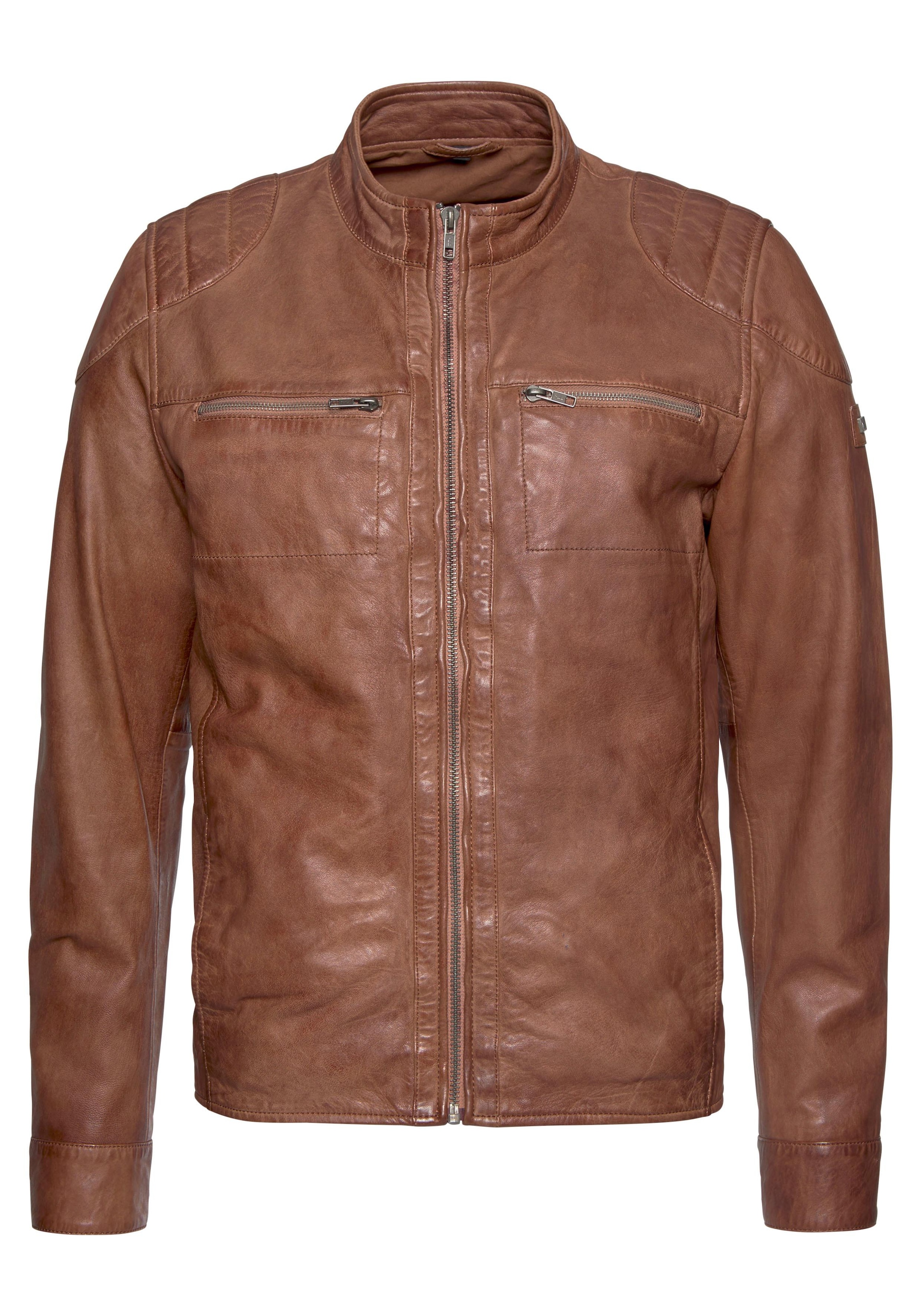 Bruno Banani Lederjacke »Flint«, aus Lammnappaleder, taillierter Schnitt, Bikerkragen, Used-Optik