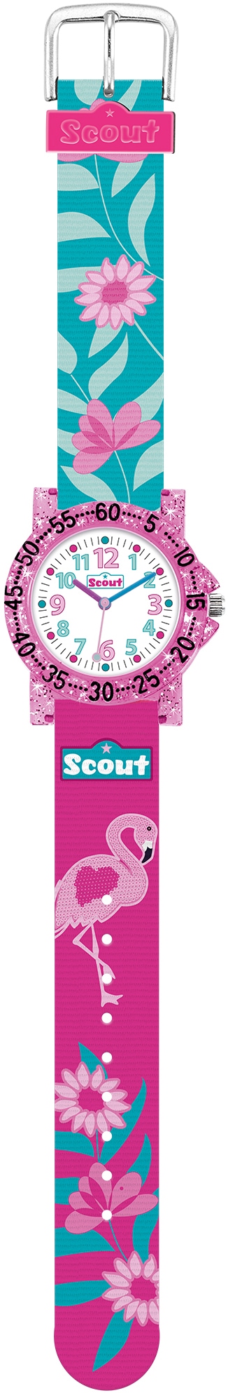 Scout Quarzuhr »The IT-Collection, 280375019«, Flamingo-Blumenmotiv, Lernuhr, auch OTTO als bestellen Geschenk Glitzer, ideal bei