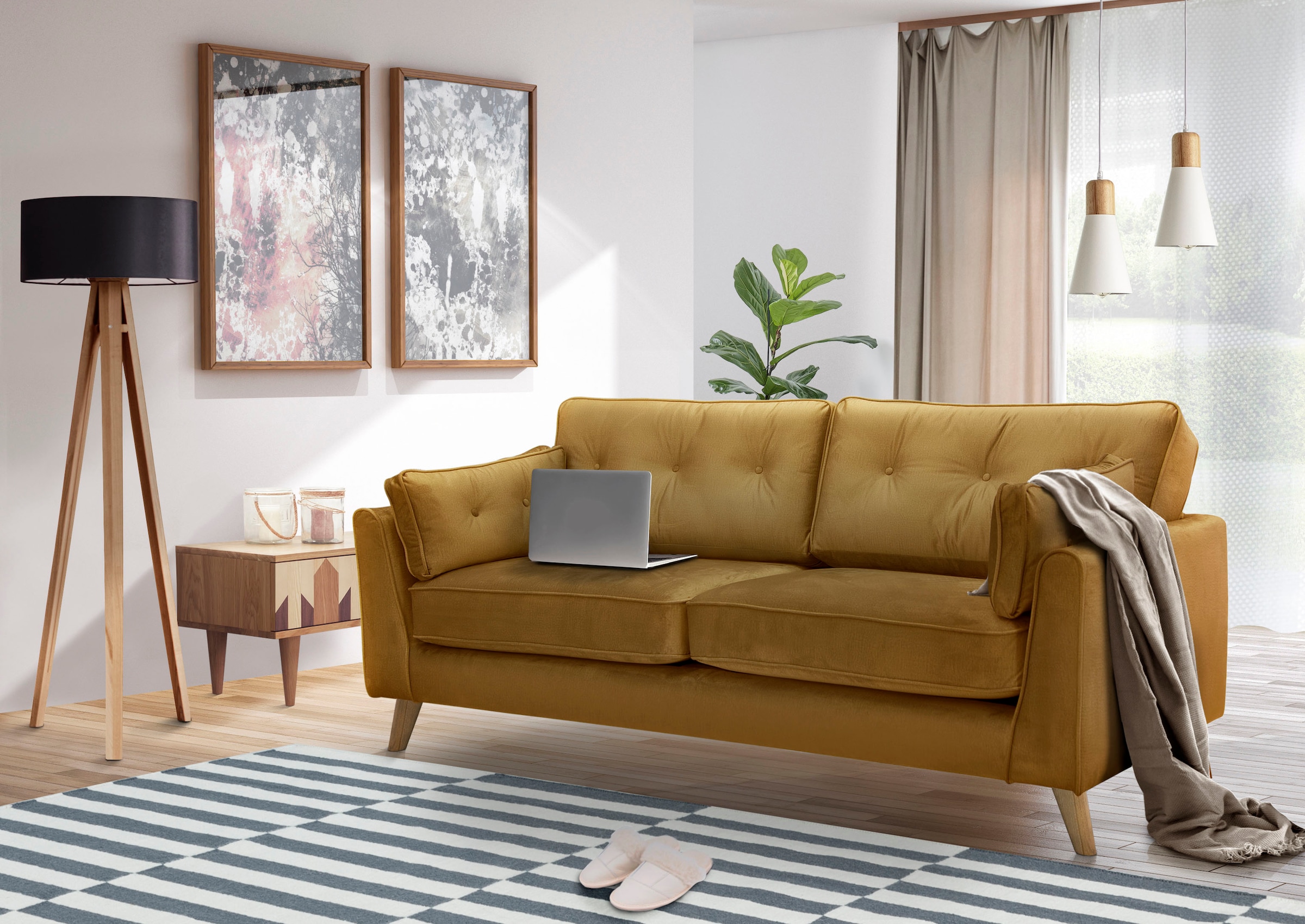 Home affaire 3-Sitzer »Copenhagen« feiner Keder, Kopfheftung im Rücken und Armlehnkissen