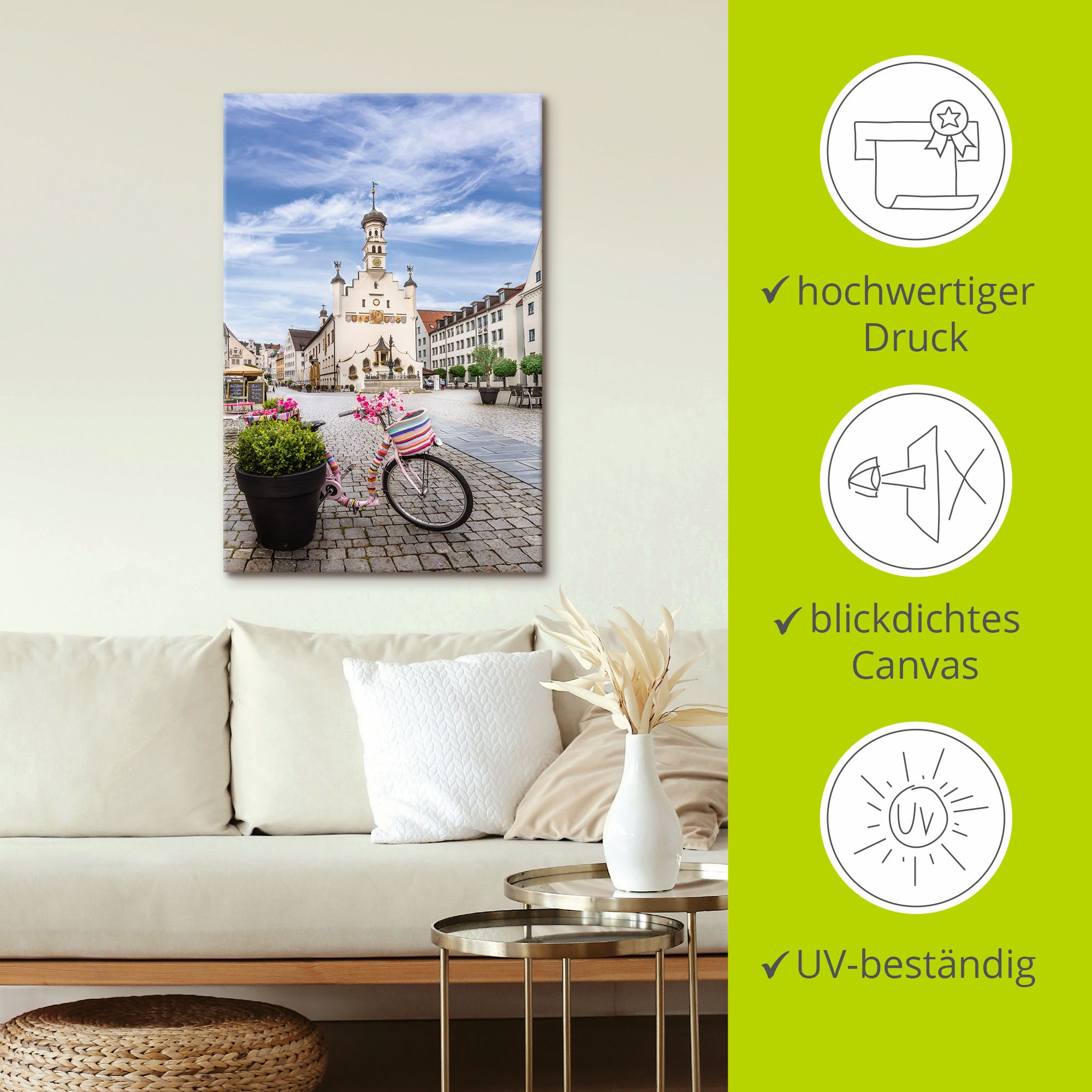 Artland Wandbild »KEMPTEN Rathaus und Rathausplatz«, Deutschland, (1 St.), als Alubild, Leinwandbild, Wandaufkleber oder Poster in versch. Größen