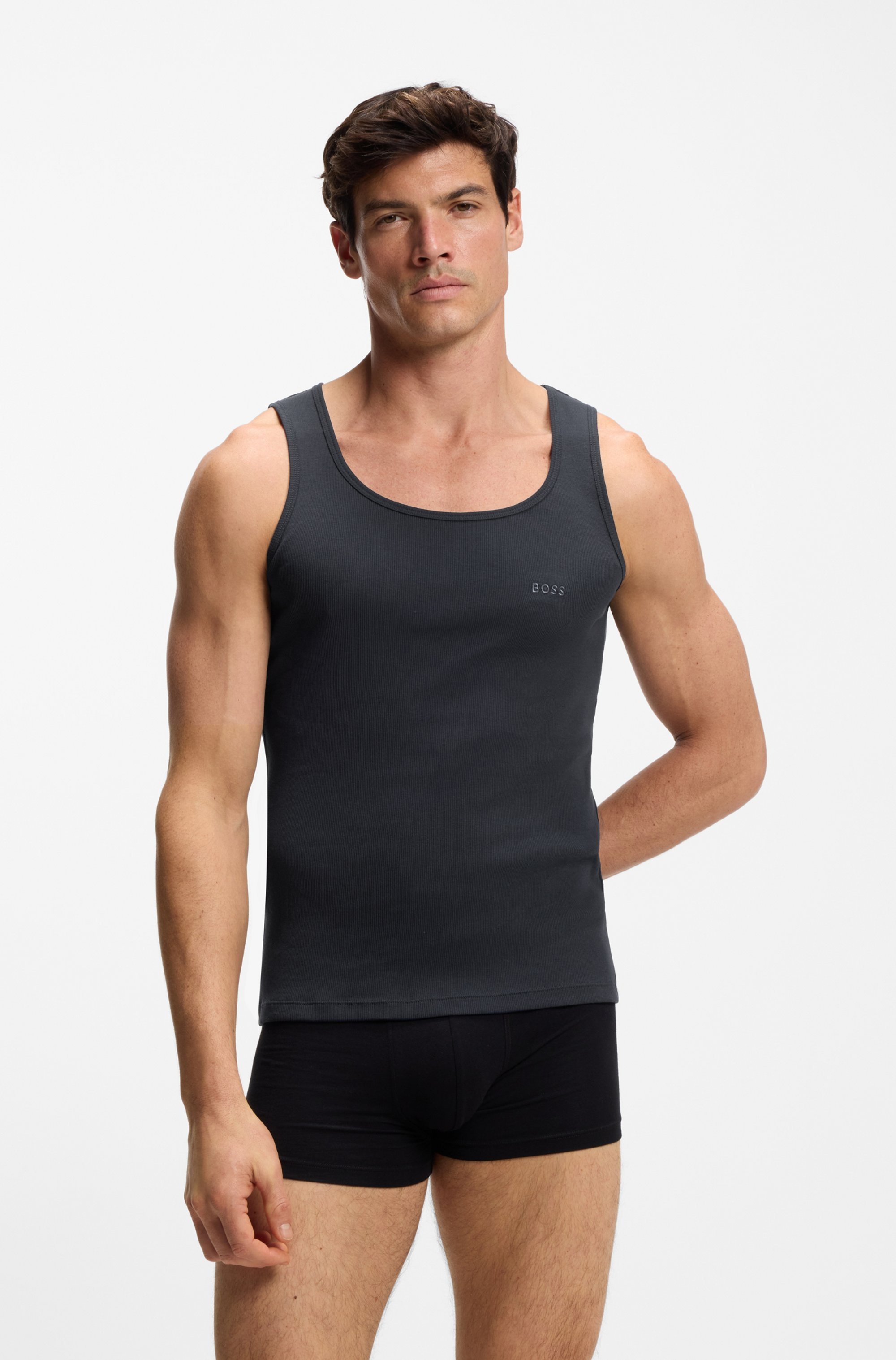 BOSS Tanktop »3P RibClassic BOSS ONE« Ton in Ton Stickerei auf der Brust