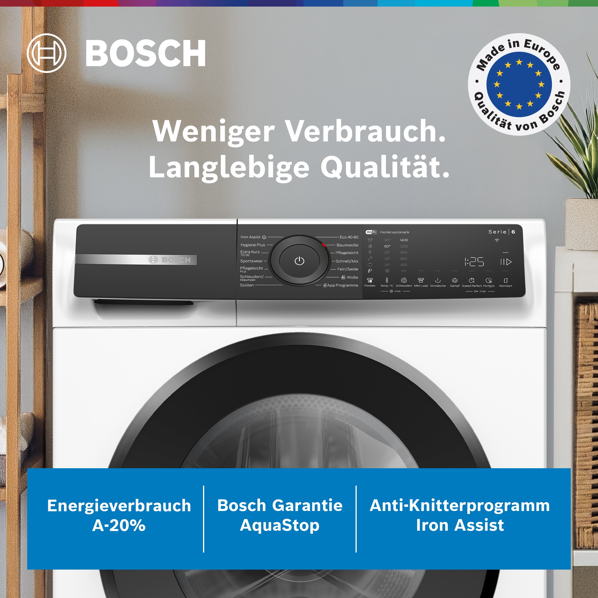 BOSCH Waschmaschine Serie 6 »WGH244M40« 9 kg 1300 U/min A-20% Energieverbrauch & Mini Load maximiert deine Einsparung