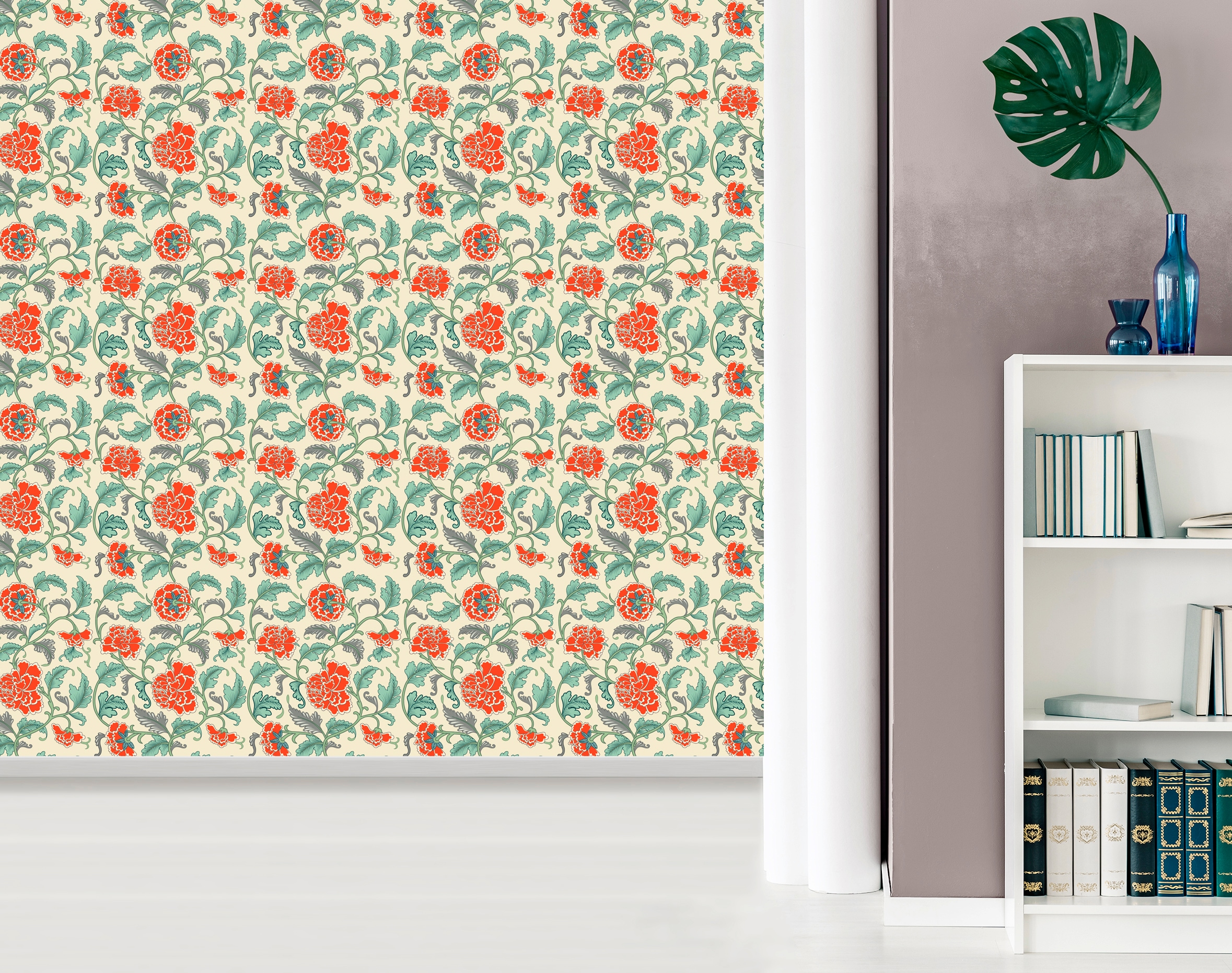 queence Vinyltapete »Ashley«, bedruckt-Motiv-botanisch-floral-gemustert-natürlich, 90x250cm, selbstklebend, kinderleichte Anbringung, Sticker