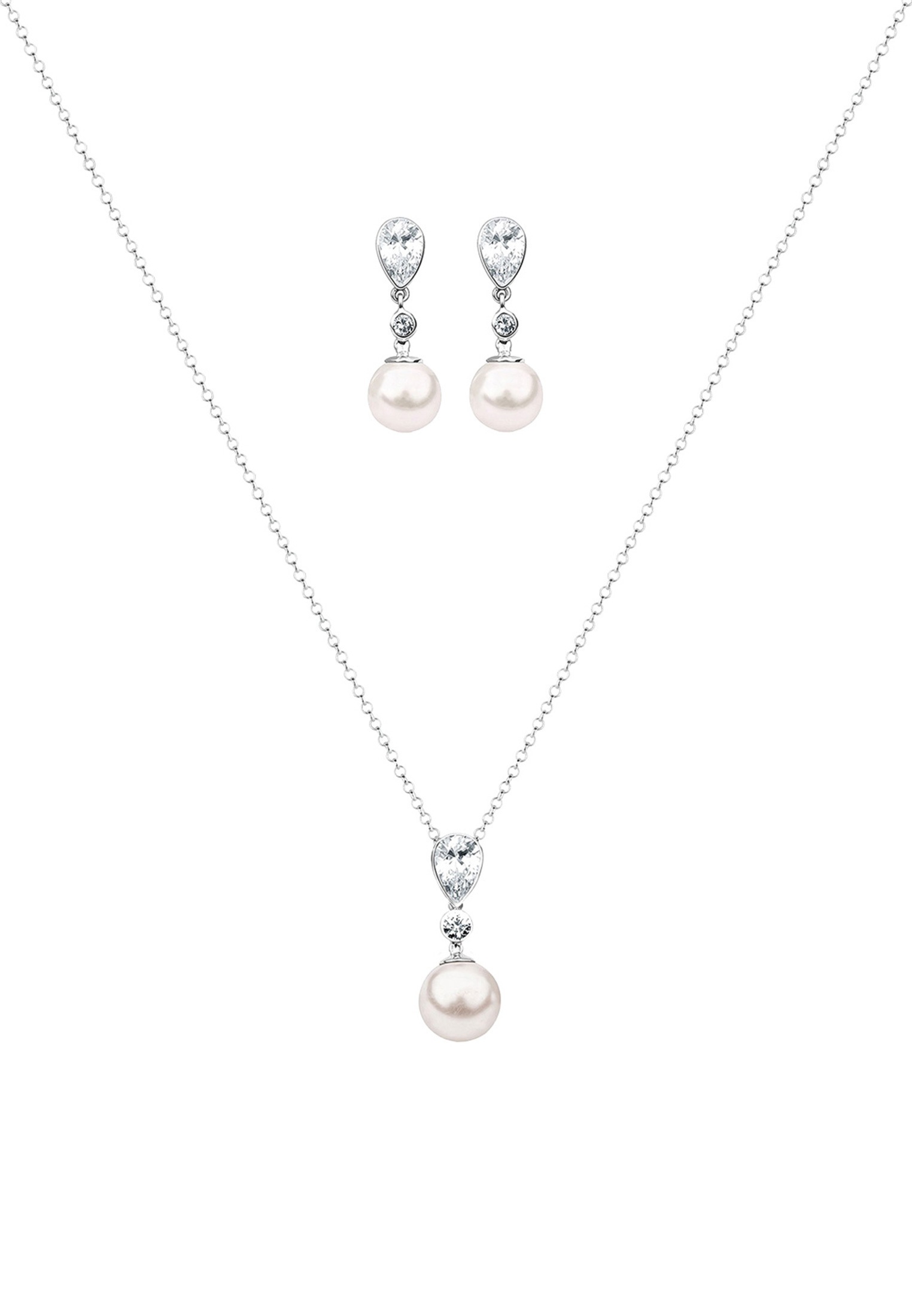 Nenalina Ohrring und Ketten Set »Schmuckset Synthetische Perle Zirkonia 925 Silber« ()