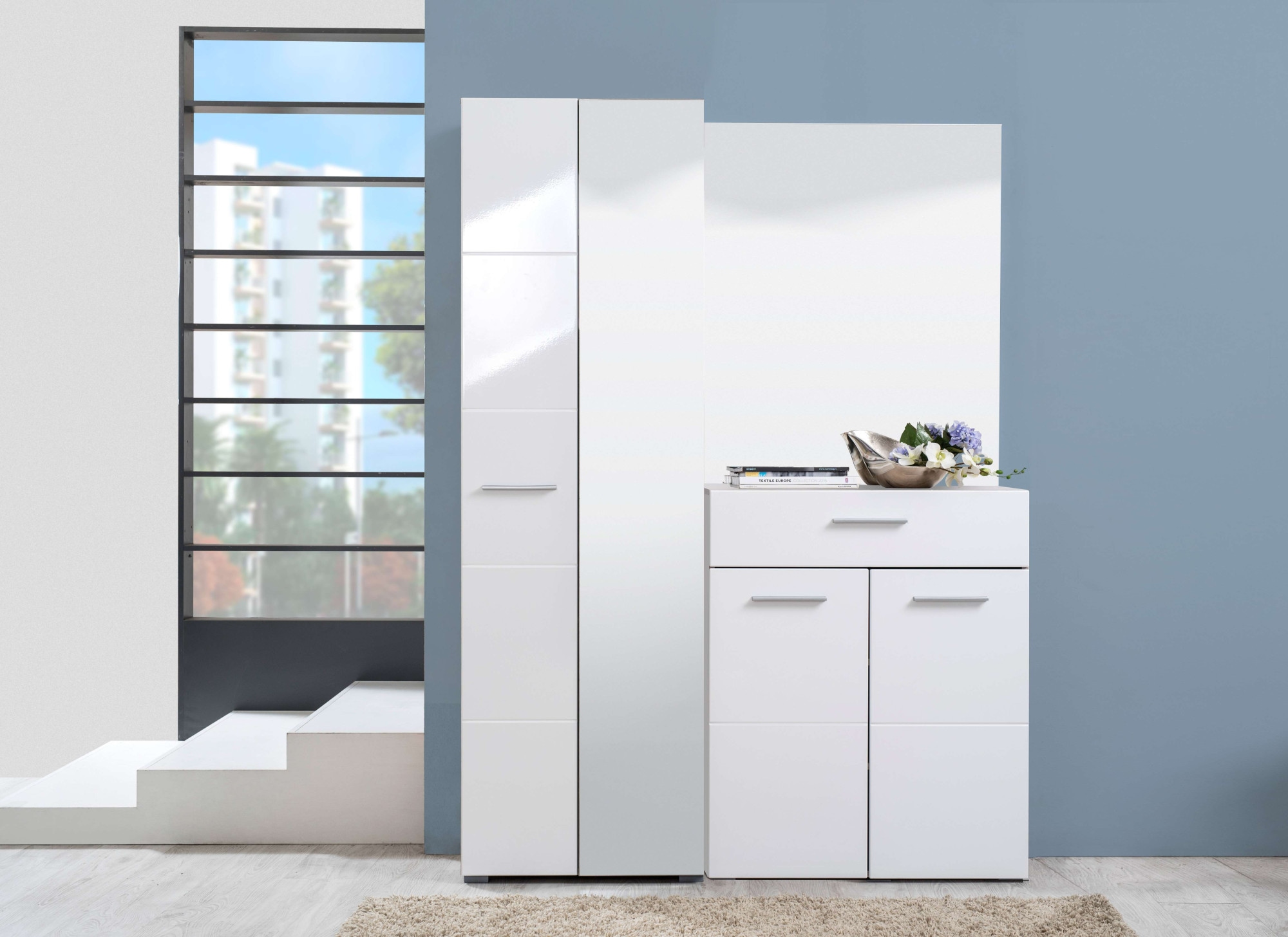 Home affaire Garderobenschrank »Beny Kleiderschrank, Stauraumschrank, Flurschrank, Höhe 193 cm«, Hochglanzfronten, Spiegeltür, Breite 60 cm, ausziehbare Kleiderstange
