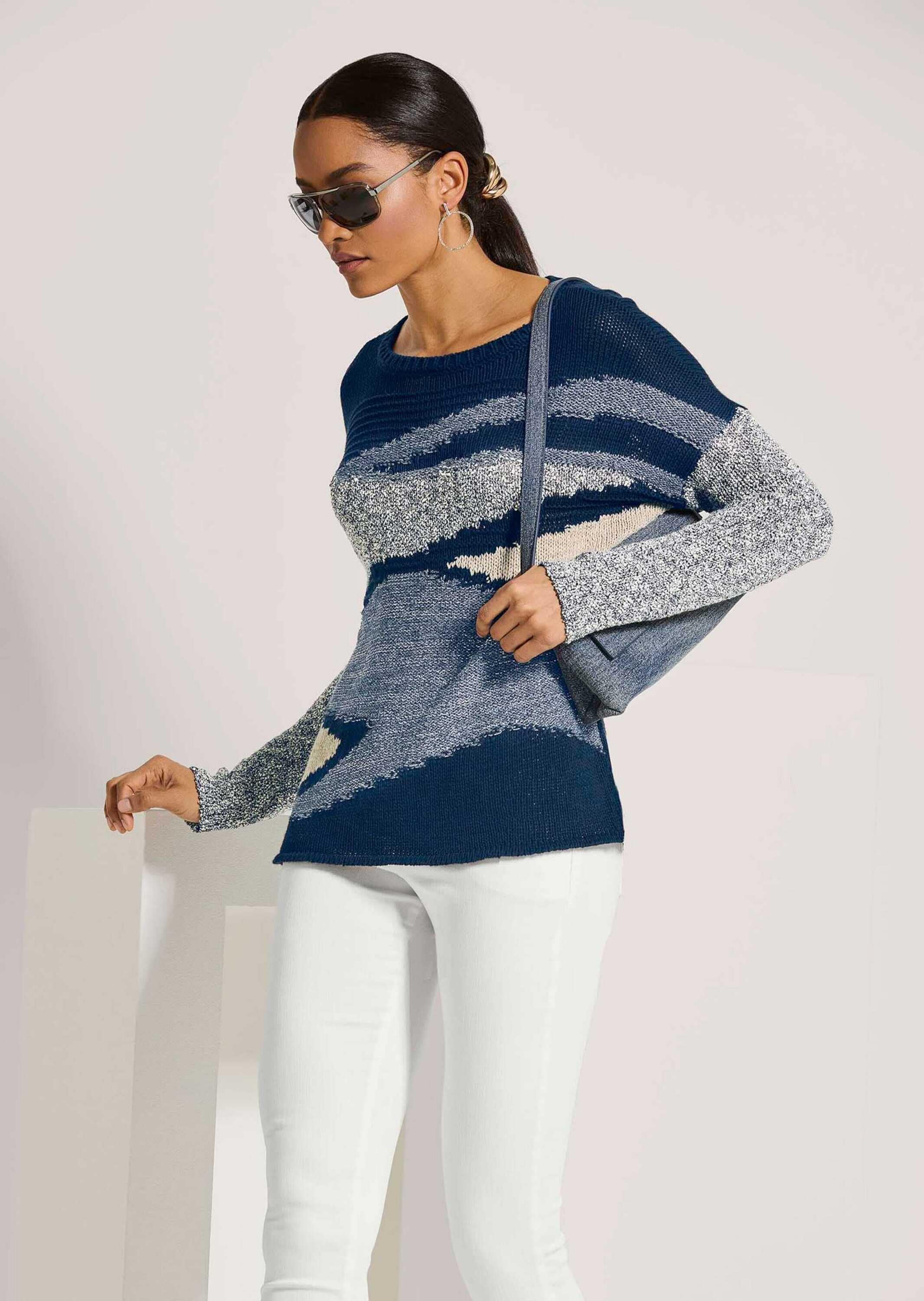 MADELEINE Longpullover »Pullover Rundhals-Pullover mit Intarsien«