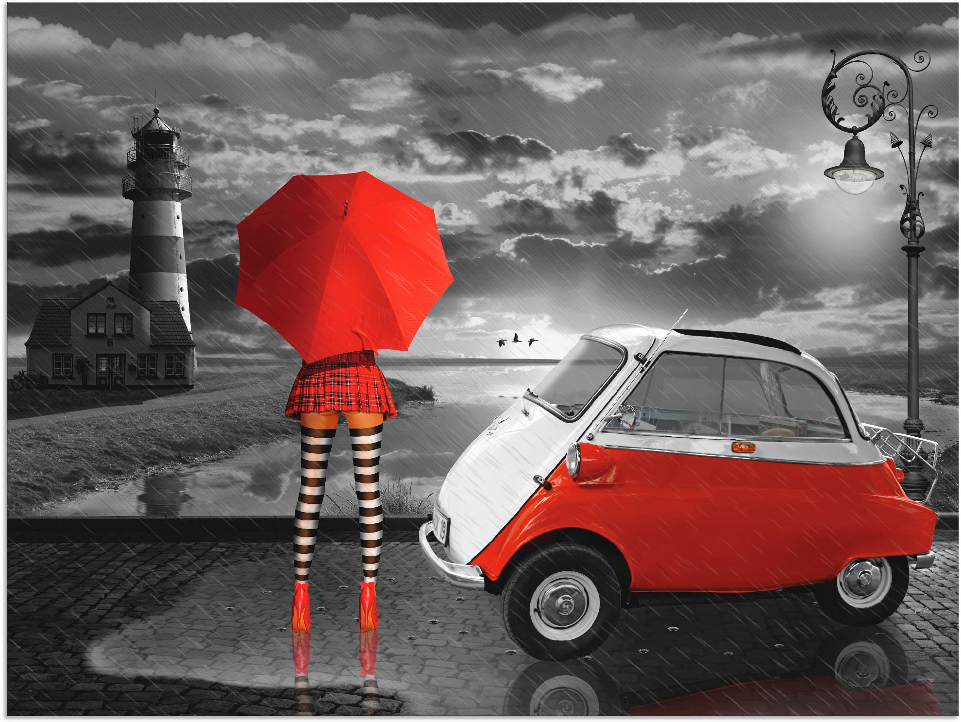 Artland Wandbild »Partnerlook mit Isetta«, Frau, (1 St.), in vielen Größen & Produktarten - Alubild / Outdoorbild für den Außenbereich, Leinwandbild, Poster, Wandaufkleber / Wandtattoo auch für Badezimmer geeignet