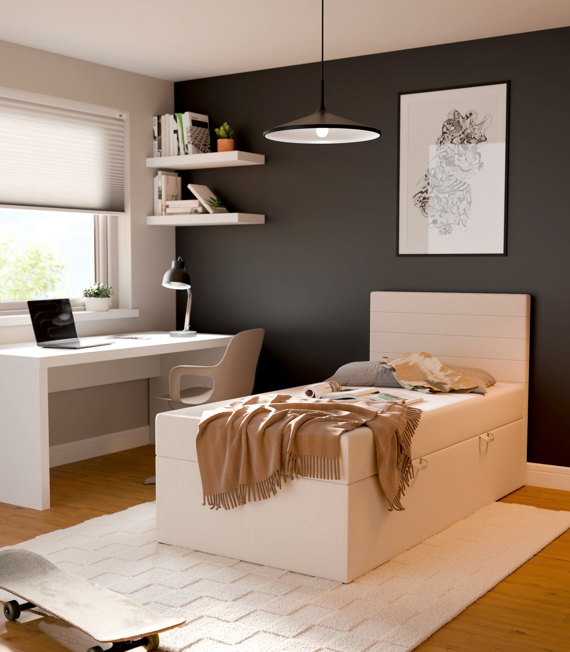 FORTE Einzelbett »LUNO inkl. Bettkasten, Breite: 100cm«