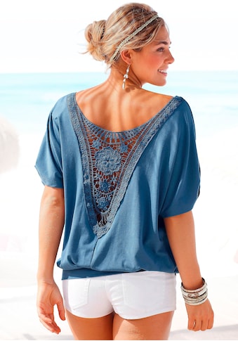 Strandshirt, mit Häkeleinsatz am Rücken, T-Shirt, weite Passform, luftig und locker