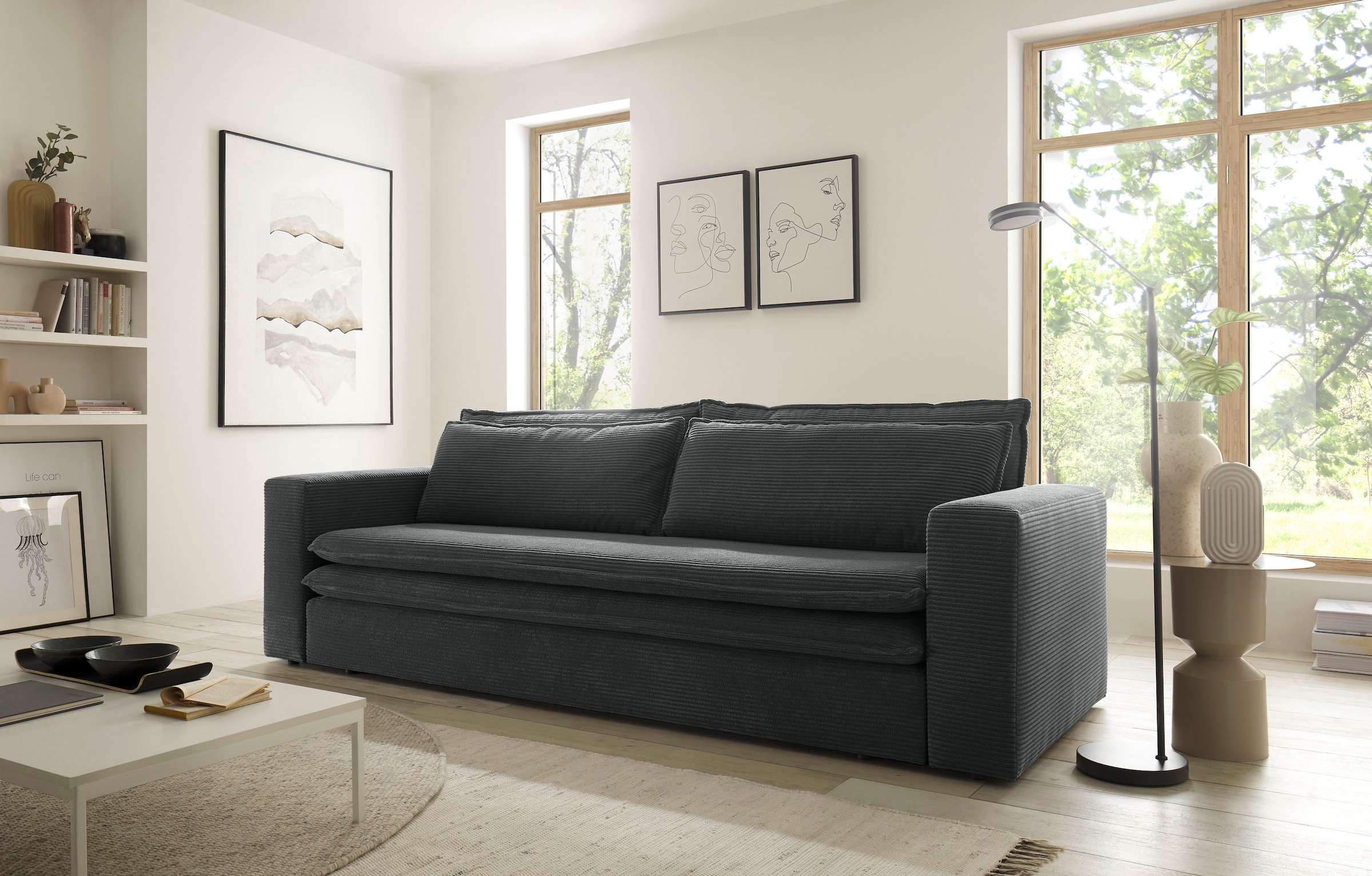 Places of Style 3-Sitzer »PIAGGE«, Cord-Bezug - mit Bettfunktion und Bettkasten, mit praktischem Topper