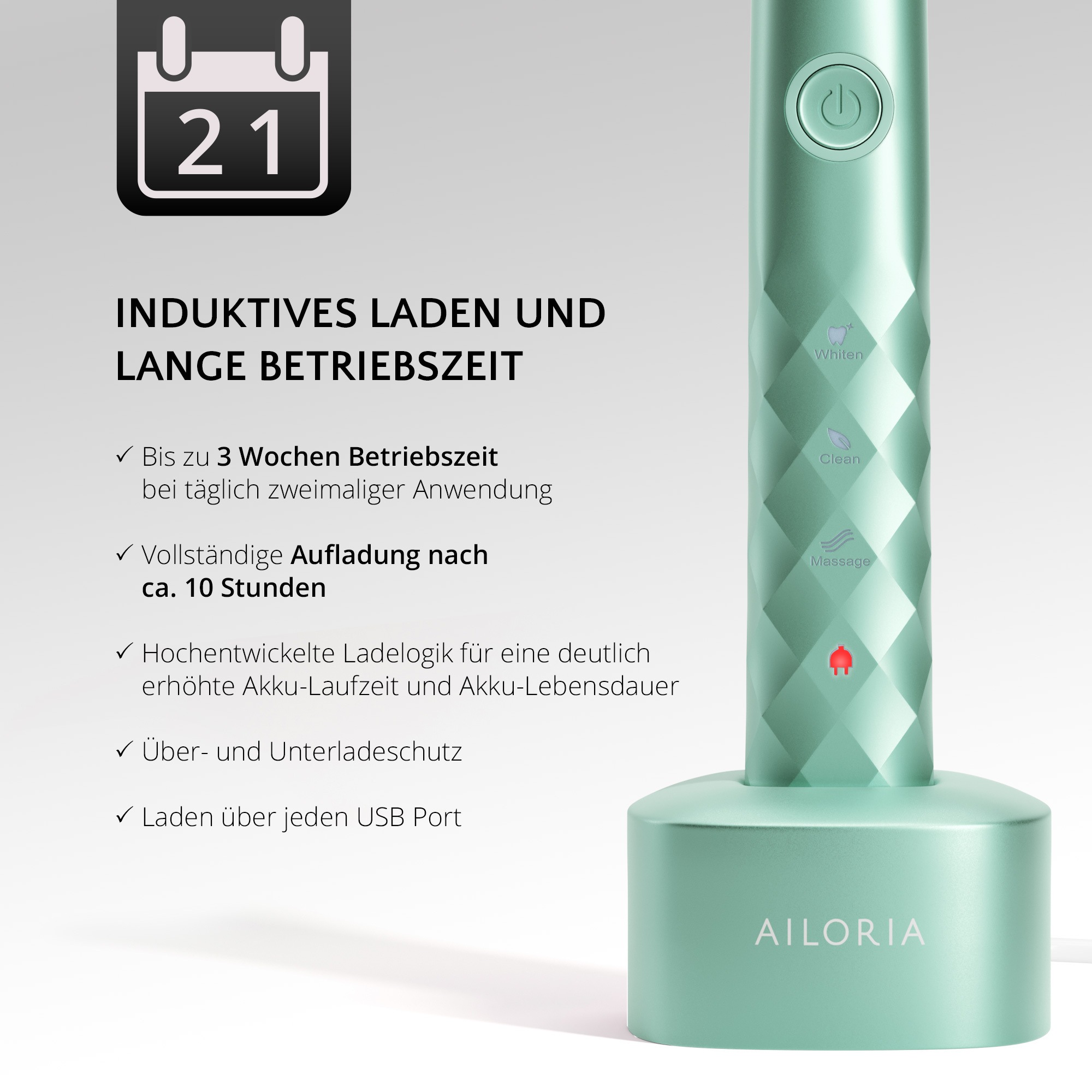 AILORIA Schallzahnbürste »Sommer-Edition SHINE BRIGHT USB-Sonic Toothbrush« 2 Stk. Aufsteckbürsten