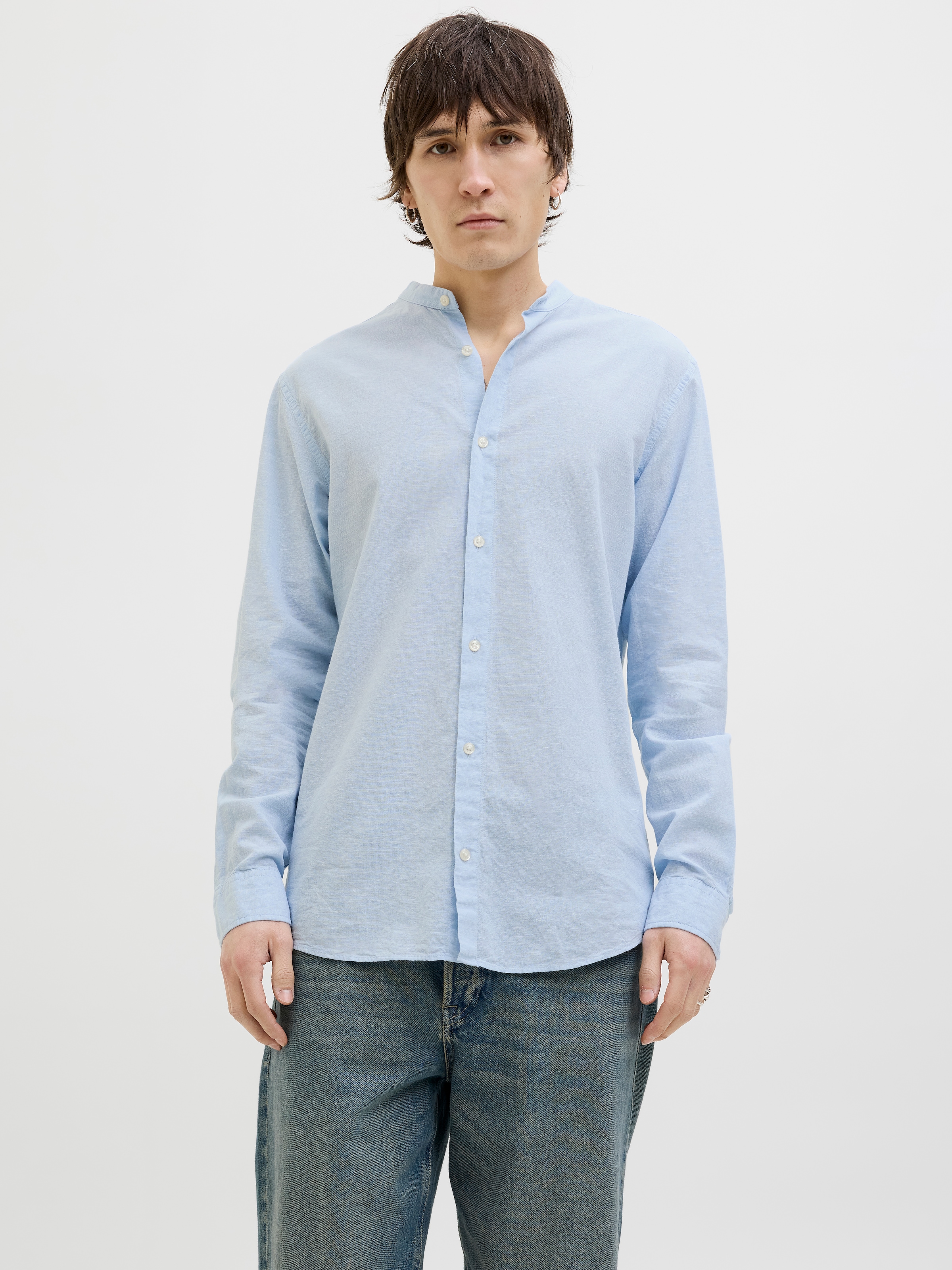 Jack & Jones Langarmhemd »JJEBREEZE BAND SHIRT LS SN«, mit Bandkragen