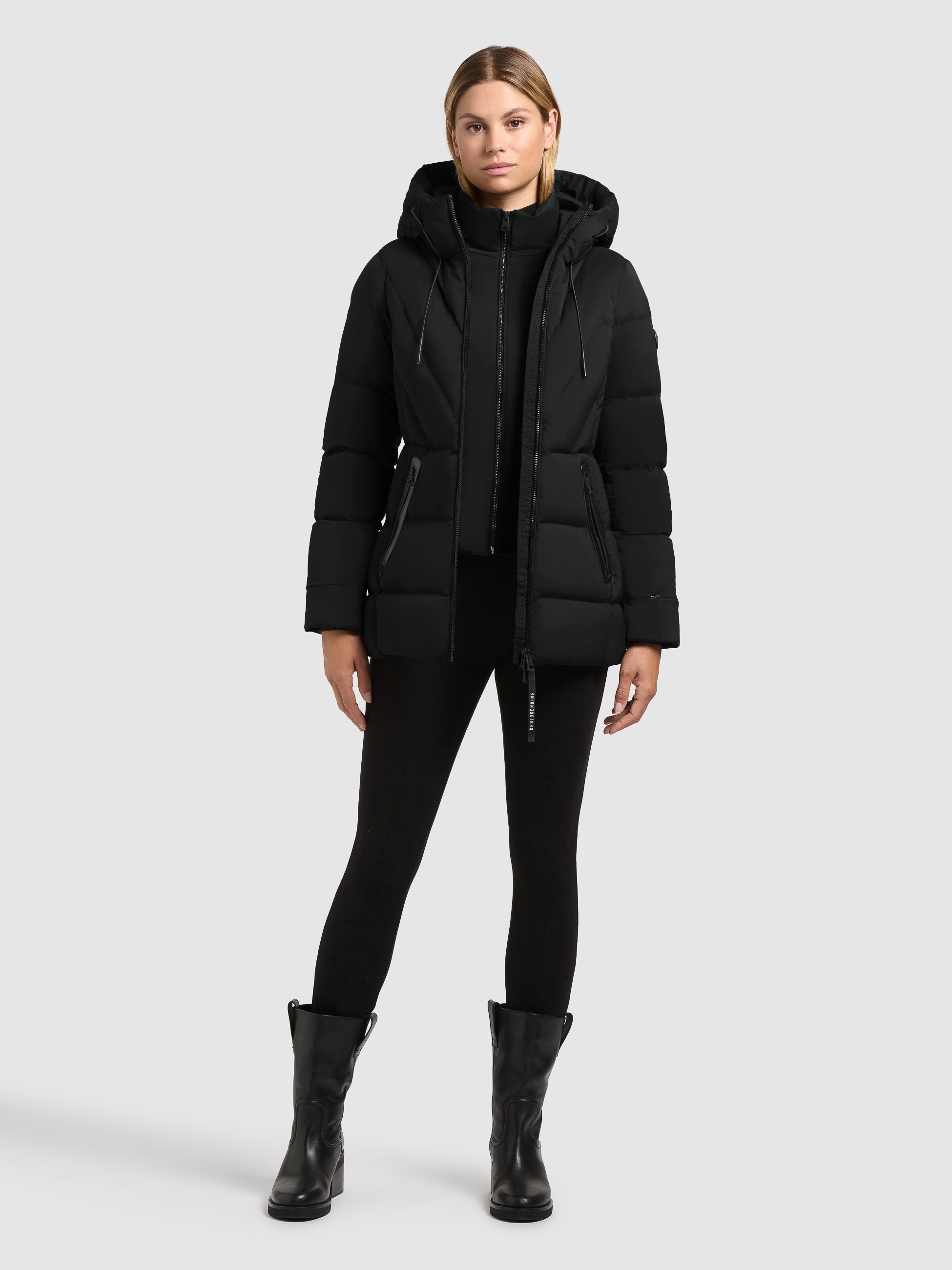 khujo Steppjacke »RABB« mit Kapuze Applikationen aus Lederimitat