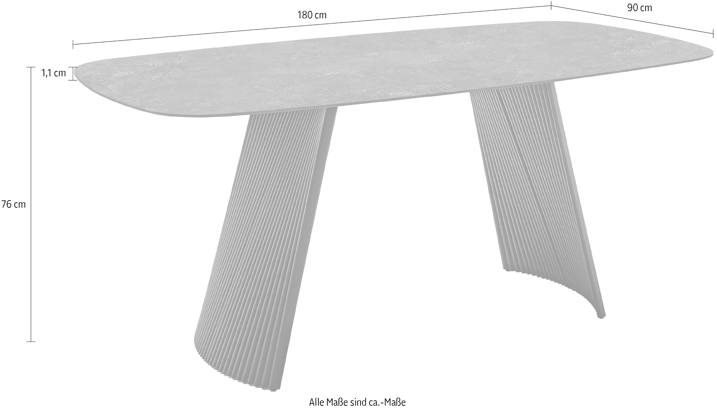 MCA furniture Esstisch »TOBELO Wangentisch 180x90cm«, (1 St.), Keramik, Metall, weiß marmoriert, dining table, 4-6 Personen