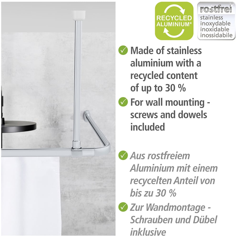 WENKO Duschstangen-Deckenhalter »Modell Era«, Deckenstütze aus Aluminium für Winkelschiene Era, 57 cm