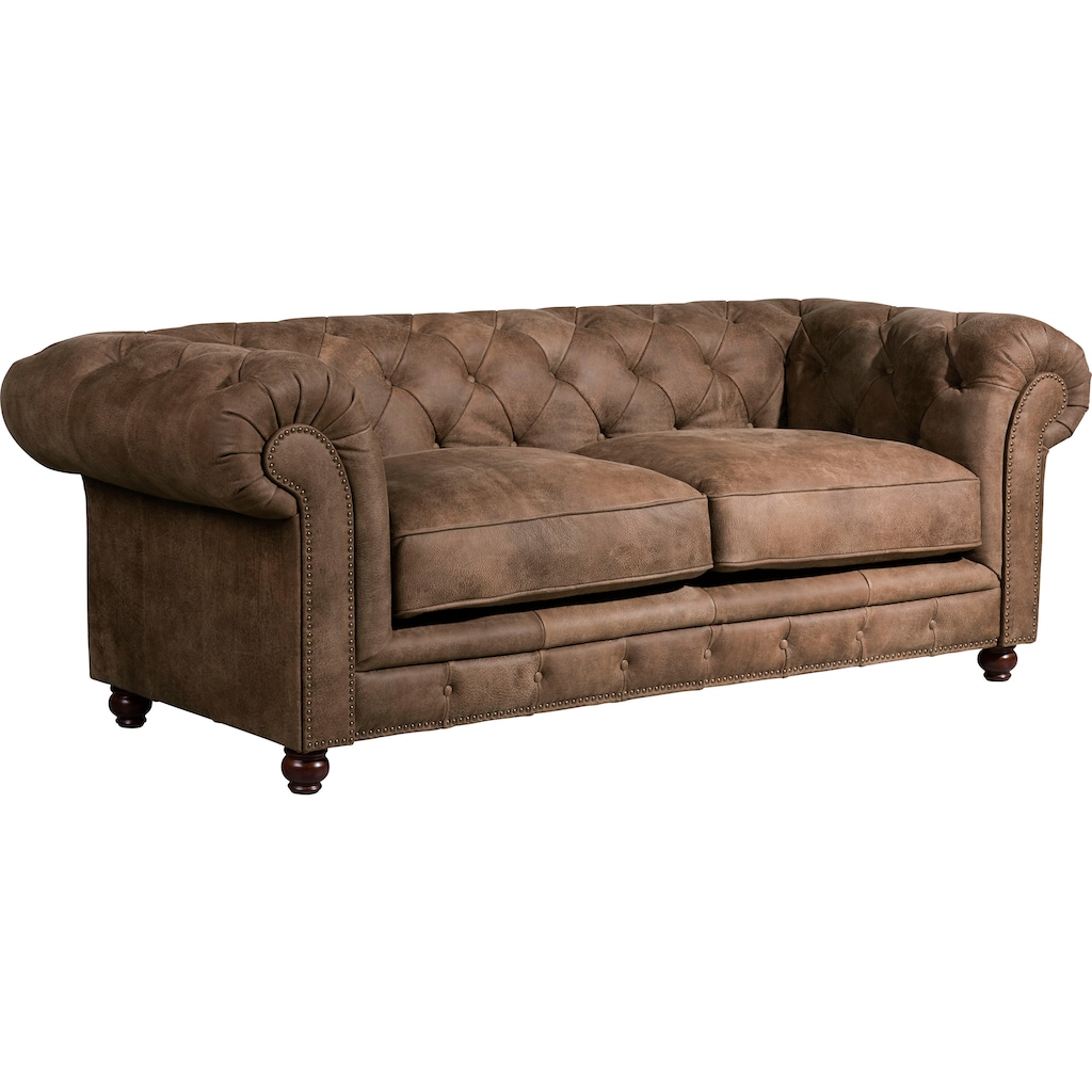 Max Winzer® Chesterfield-Sofa »Old England«, 2,5-Sitzer Ledersofa mit Knopfheftung & Ziernägeln, Breite 218 cm