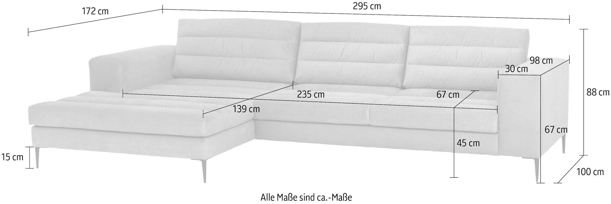 Metall Füße breiter TRENDMANUFAKTUR mit extra »Arabella«, kaufen und Ecksofa aus hohem Recamiere Sitzkomfort, online