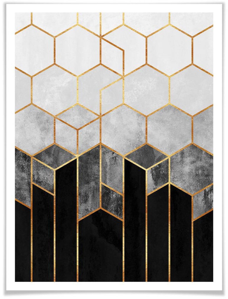 Wall-Art Poster »Hexagon Schwarz Grau«, Schriftzug, (1 St.)