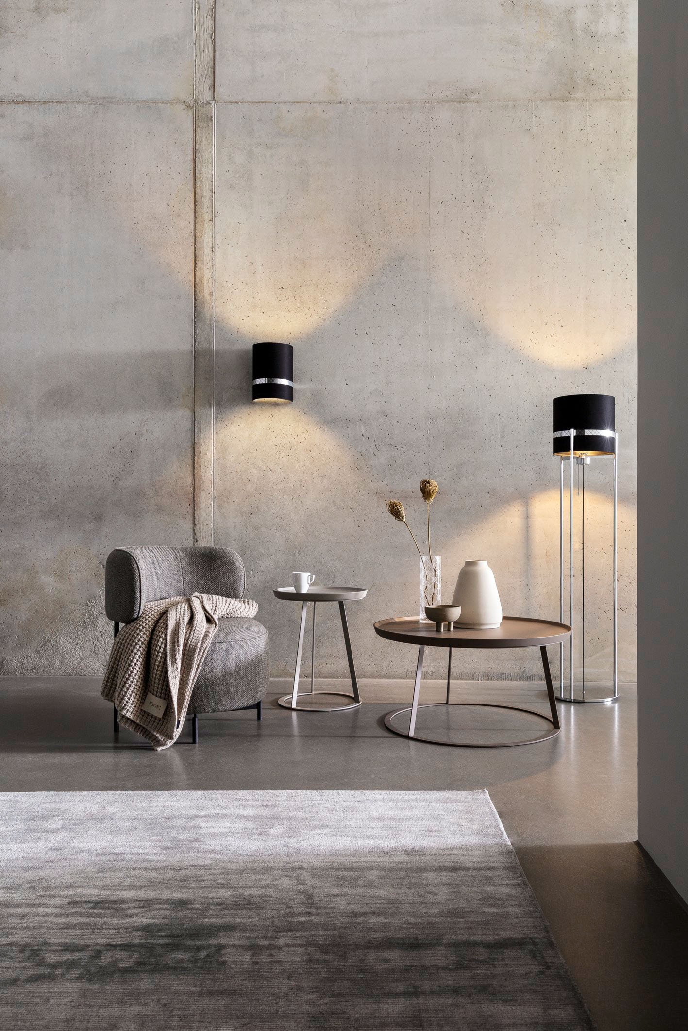 JOOP! Stehlampe »ROUND LIGHTS«, Leuchtmittel E27 | ohne Leuchtmittel, mit Textil-Leuchtenschirmen und eingelassenen Metall-Dekorbändern