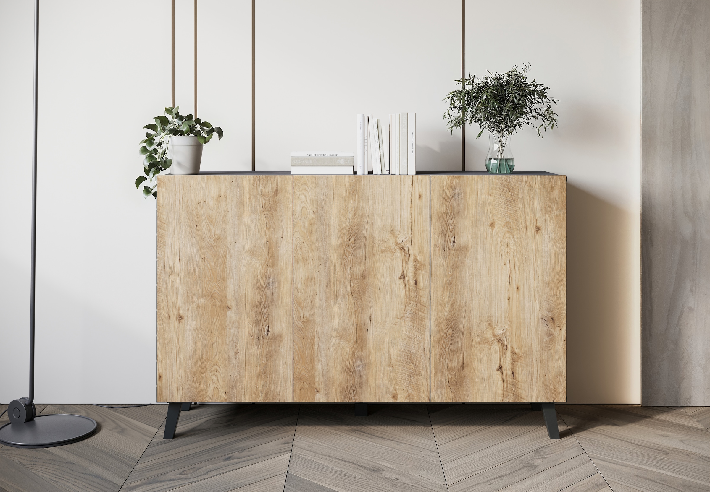 Home affaire Sideboard »SIDEBOARD PHUKET II, Stilvolle, grifflose Kommode, Breite 120cm« 1 Stk. tlg. Mit 6 Fächern und höhenverstellbaren Einlegeböden