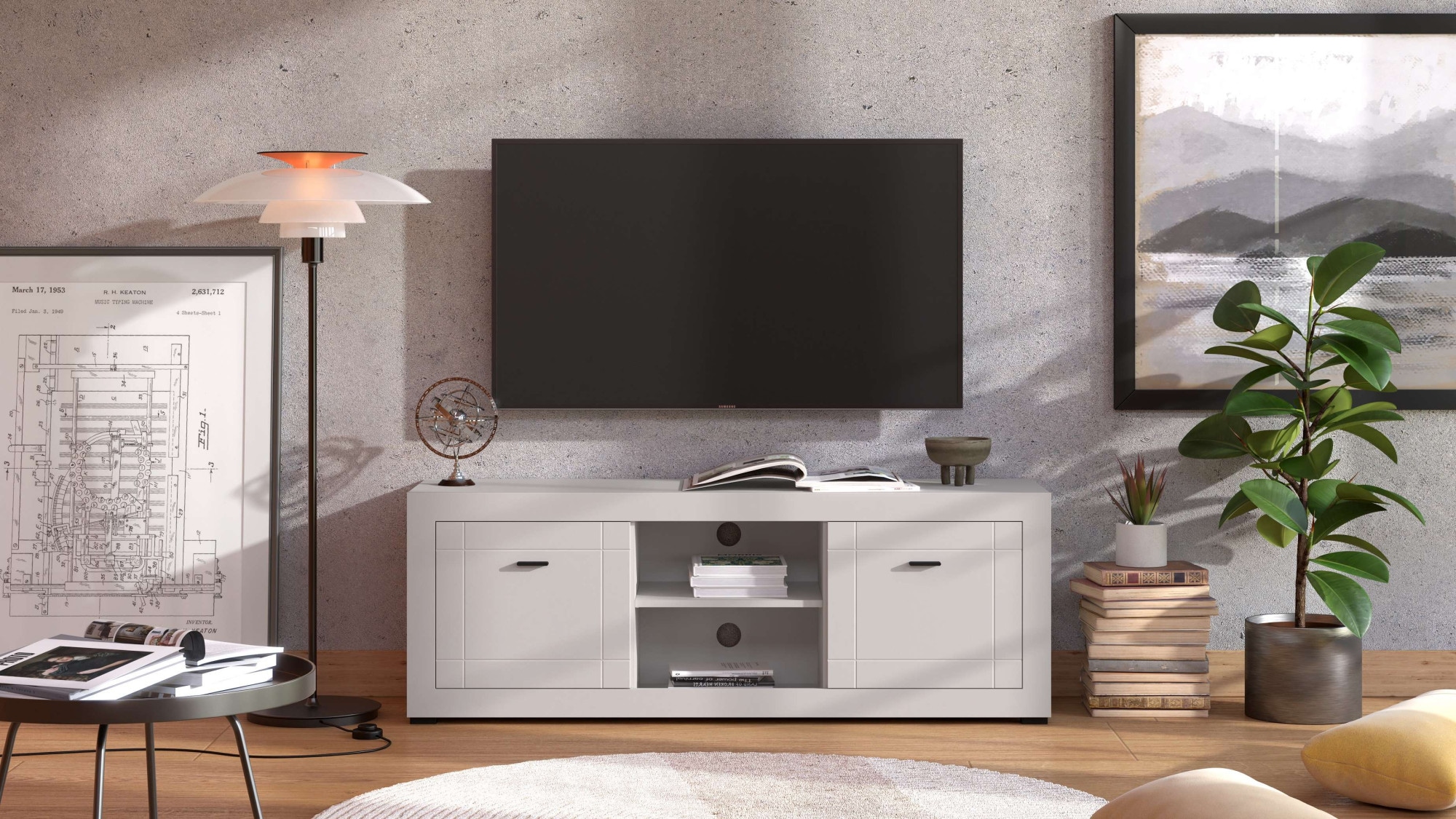 Home affaire Lowboard »Warwick TV-Board, TV-Kommode, TV-Schrank, TV-Unterschrank, TV-Möbel« Elegantes Lowboard in Kaschmir mit viel Stauraum, Heißfolienprägung