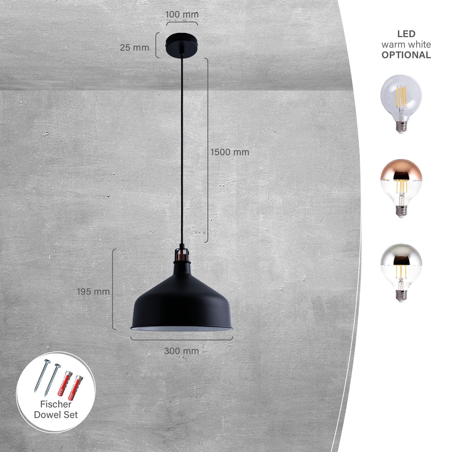 Paco Home Pendelleuchte »JAMES«, 1 flammig, Leuchtmittel E27 | ohne Leuchtmittel, Küchenlampe Hängend Hängelampe Esszimmer Esstischlampe Industrial