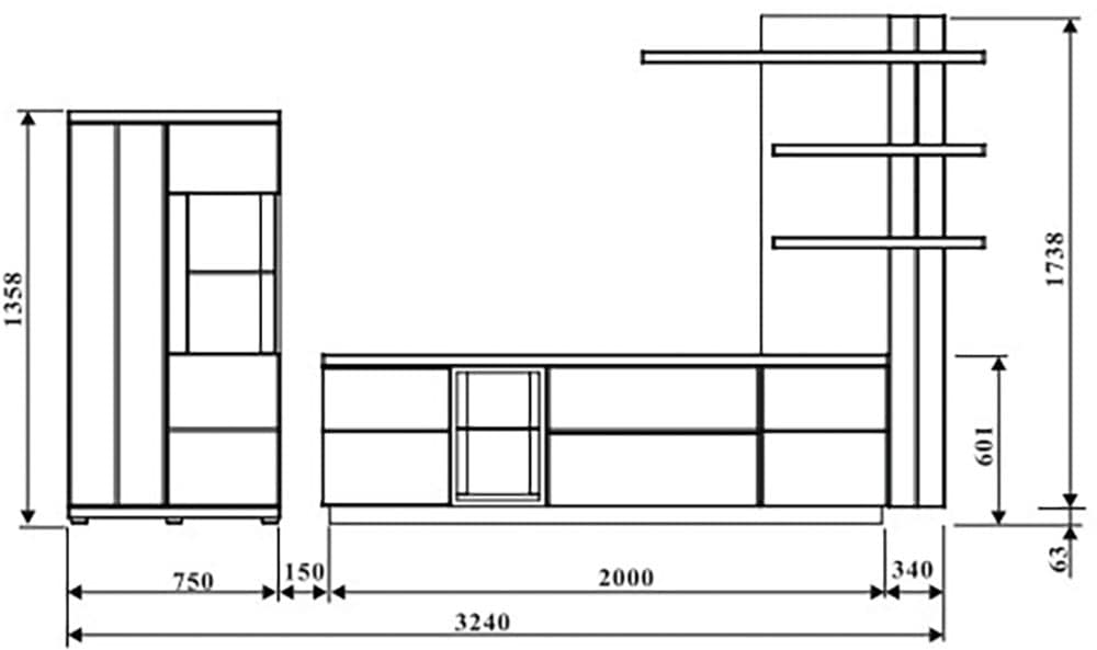 Innostyle Wohnwand »Donna Wohnwand, 324x180x50 (BxHxT)« 3 Stk. tlg.