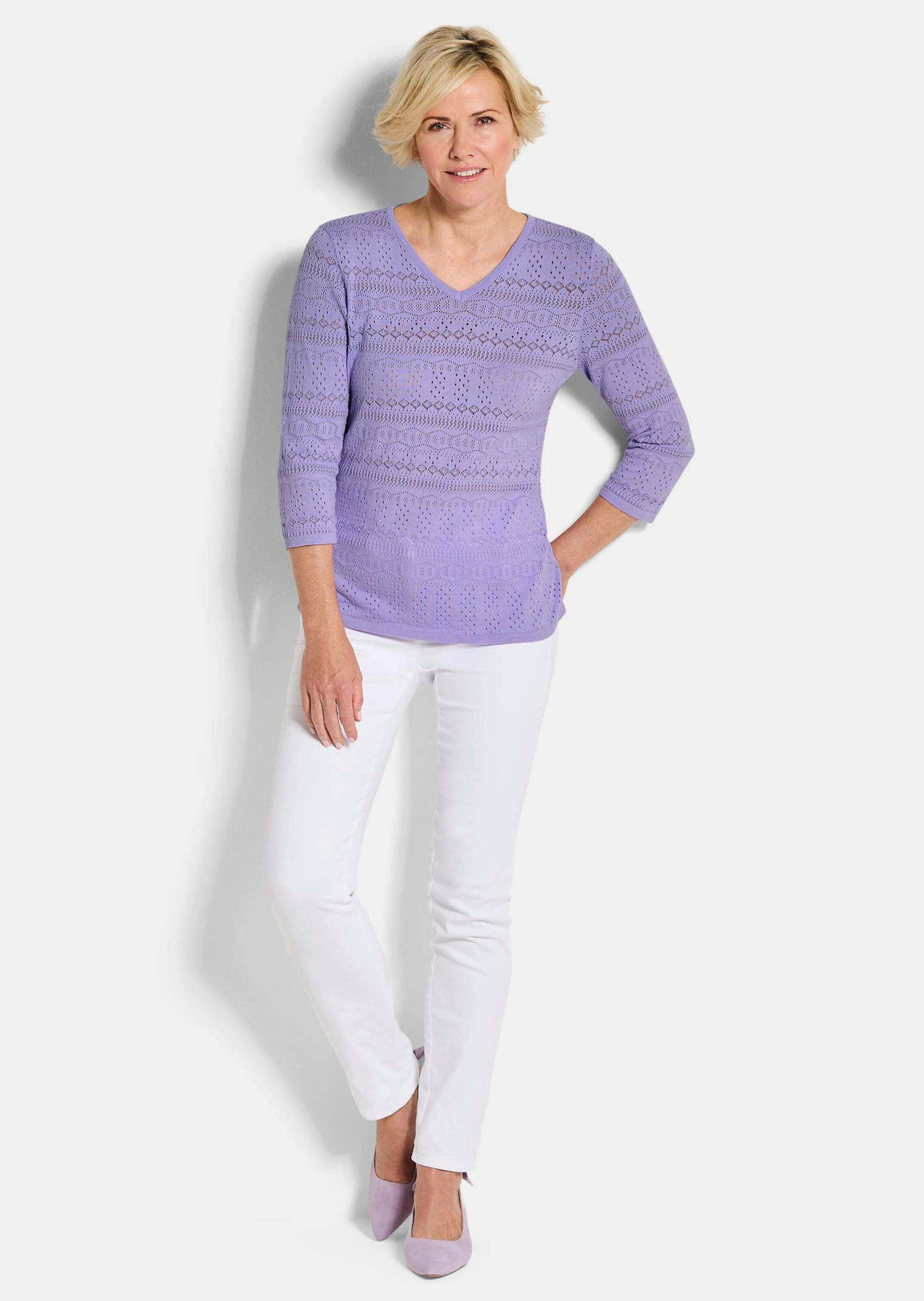 GOLDNER Rundhalspullover »Kurzgröße Sommerpullover mit V-Ausschnitt« angenehmer Tragekomfort