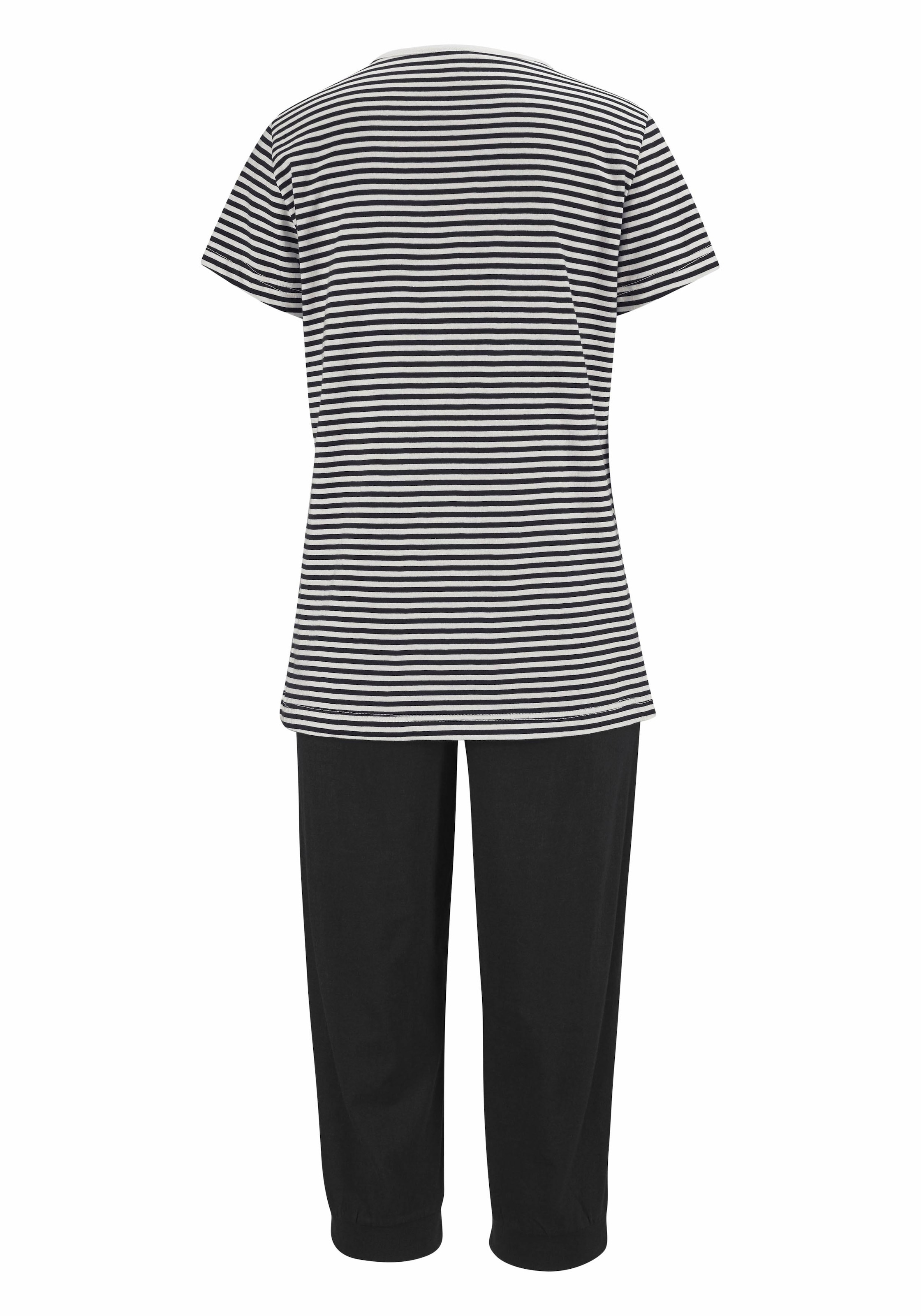 legerer im geringeltem Stück), (2 und 1 Online tlg., T-Shirt Hose mit H.I.S Capri-Pyjama, Shop OTTO