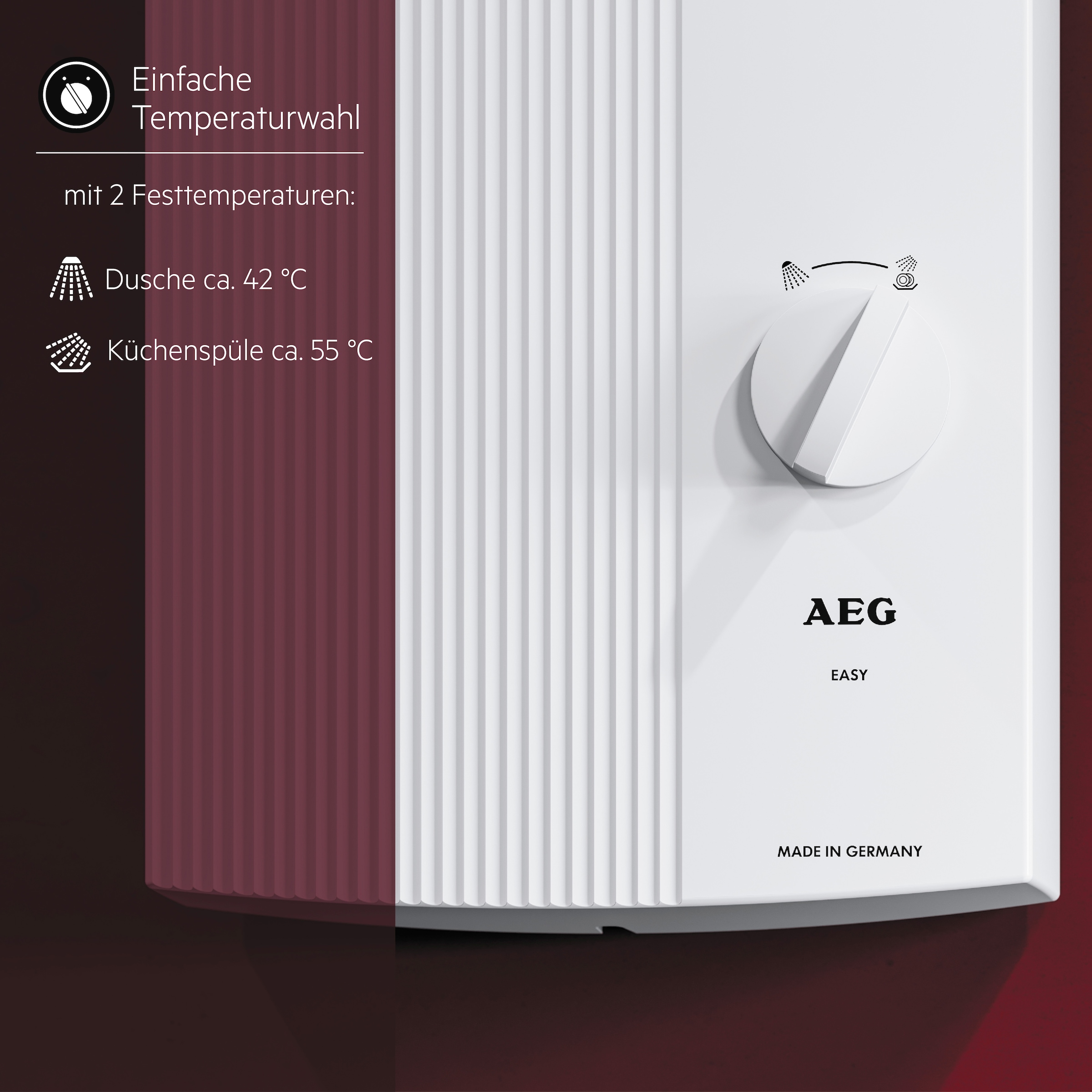 AEG Haustechnik Komfort-Durchlauferhitzer »DDLE EASY 21 kW, guter Warmwasserkomfort« zwei feste Temperatureinstellungen für Dusche und Spüle