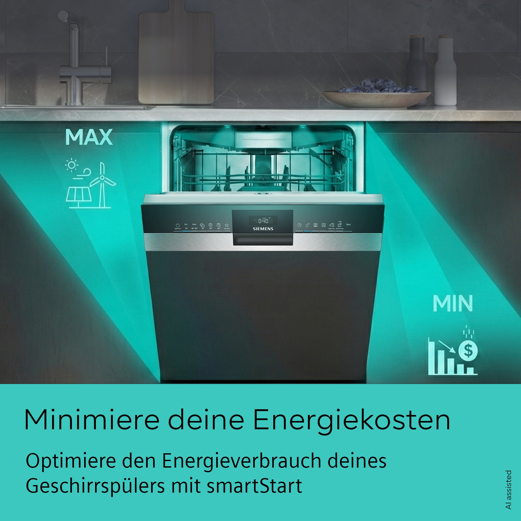 SIEMENS teilintegrierbarer Geschirrspüler iQ300 »SN53ES10TE« 13 tlg. Maßgedecke Energiesparlösungen mit smartStart und hohe Flexibilität  beim Beladen