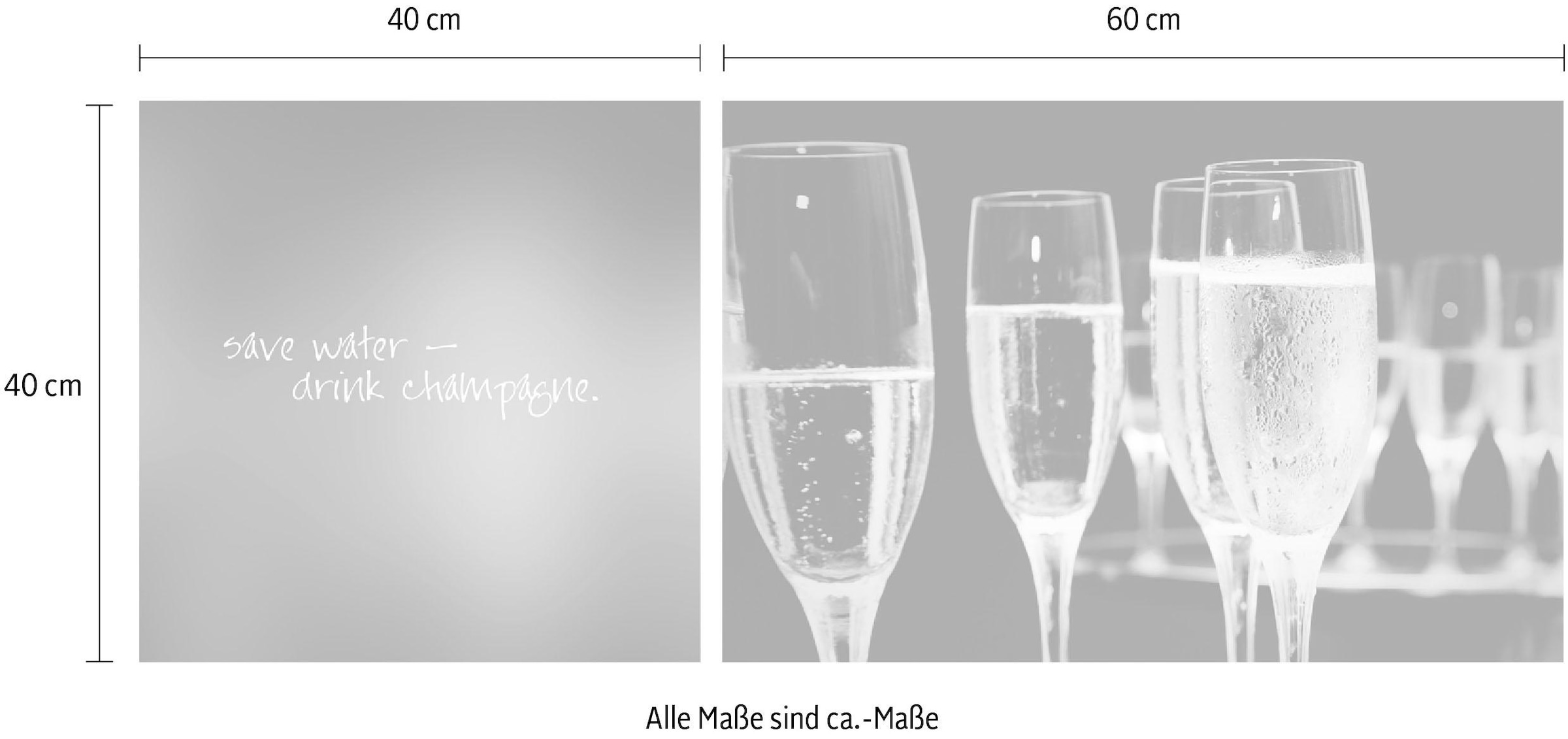 queence Leinwandbild »Champagne«, Getränke-Kunst-Modern-Spa-Spa Bilder-Sprüche-Sprüche & Texte-Schriftzug-Schriftzüge, (Set), Premium-Leinwandstoff, Handarbeit aus Deutschland, Spruch, 2er Set