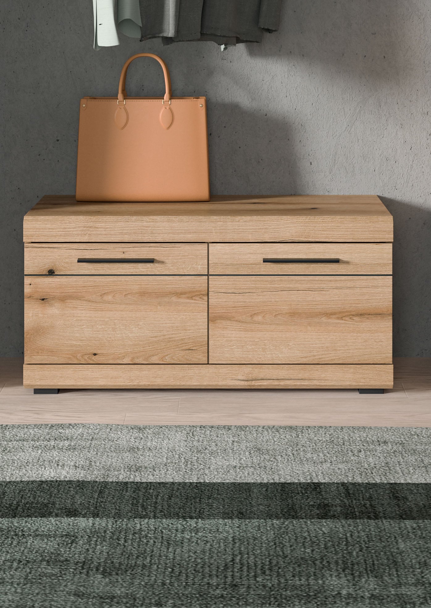 INOSIGN Sitzbank »SIENA, Breite 90 cm, 2 Türen, 2 Einlegeböden, 4 Fächer« hochwertige Rillenfräsung in MDF Front, 1 Stk. tlg. Garderobenbank, Dielenbank, Bank, Flurbank, Kommode